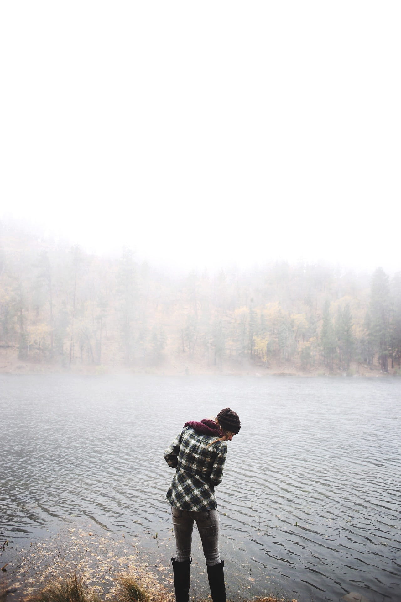 landscape, lake, girl, outdoors, body, one person, wearing, warm clothing, young adult, leisure activity, body of water, white  shirt, beauty in nature, Phone HD Wallpaper