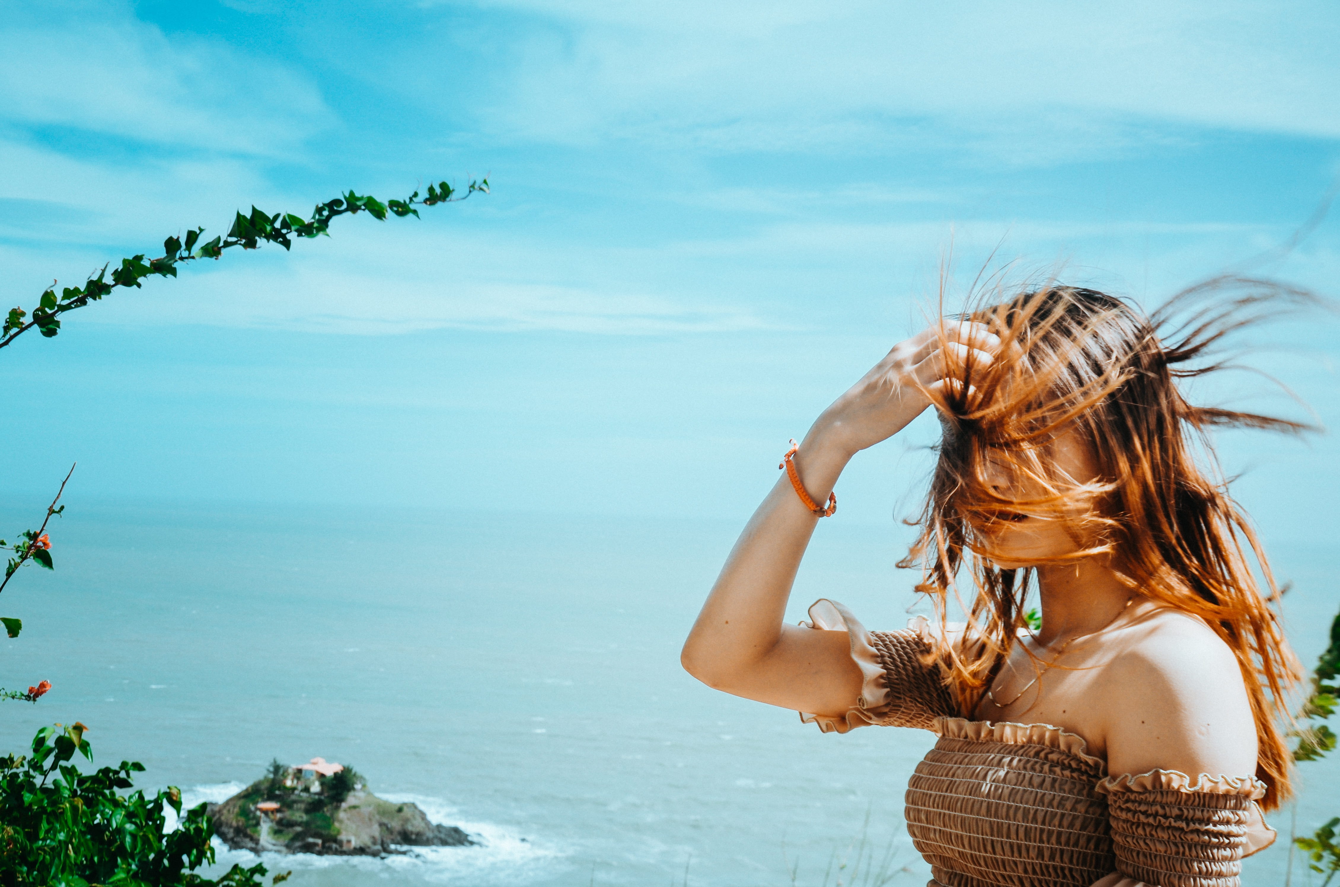 leisure activity, lonely, nature, one person, sky, girl, 4K, real people, near, was white, clouds, water, lifestyles, beach, body, wind, adult, wearing, HD Wallpaper