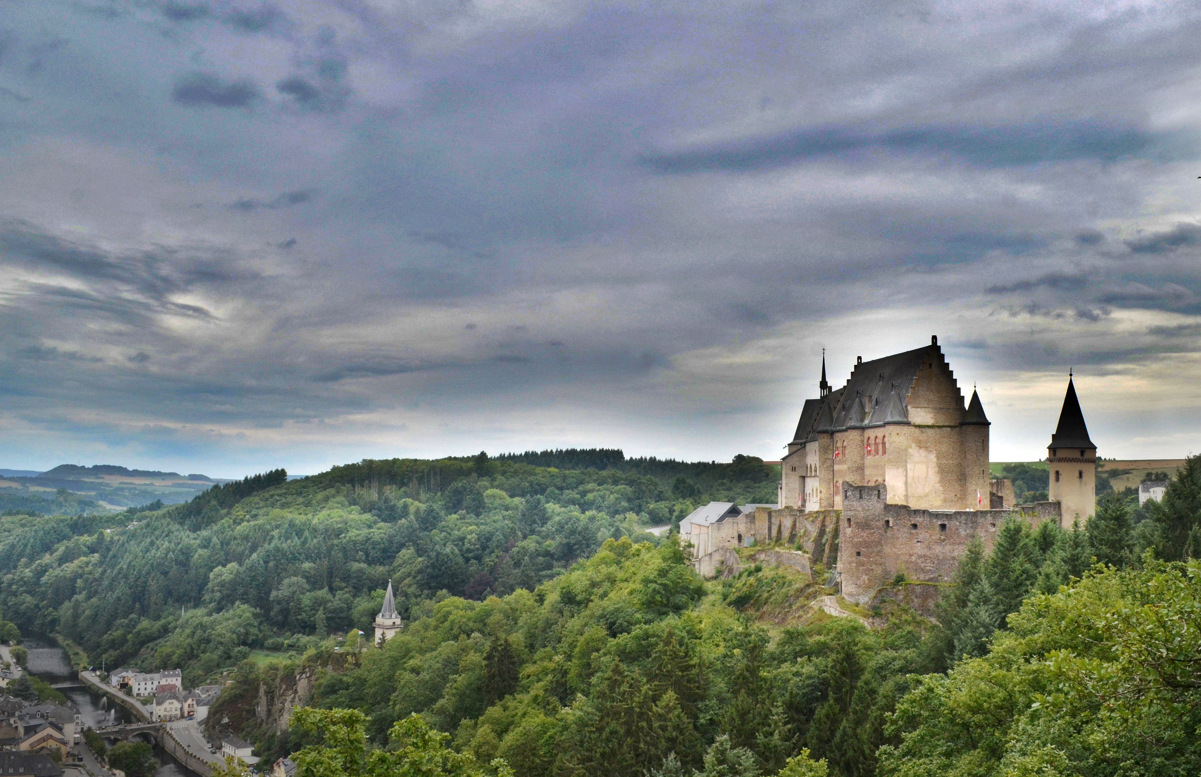forest, clouds, trees, travel, medieval, abbey, travel destinations, old, nature, Castle, day, europe, building, famous Place, public domain, landscape, HD Wallpaper