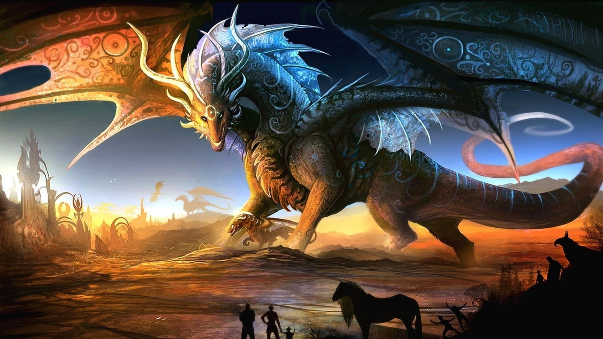 1080P, horse, wings, fantasy art, artwork, dragon, men, HD Wallpaper
