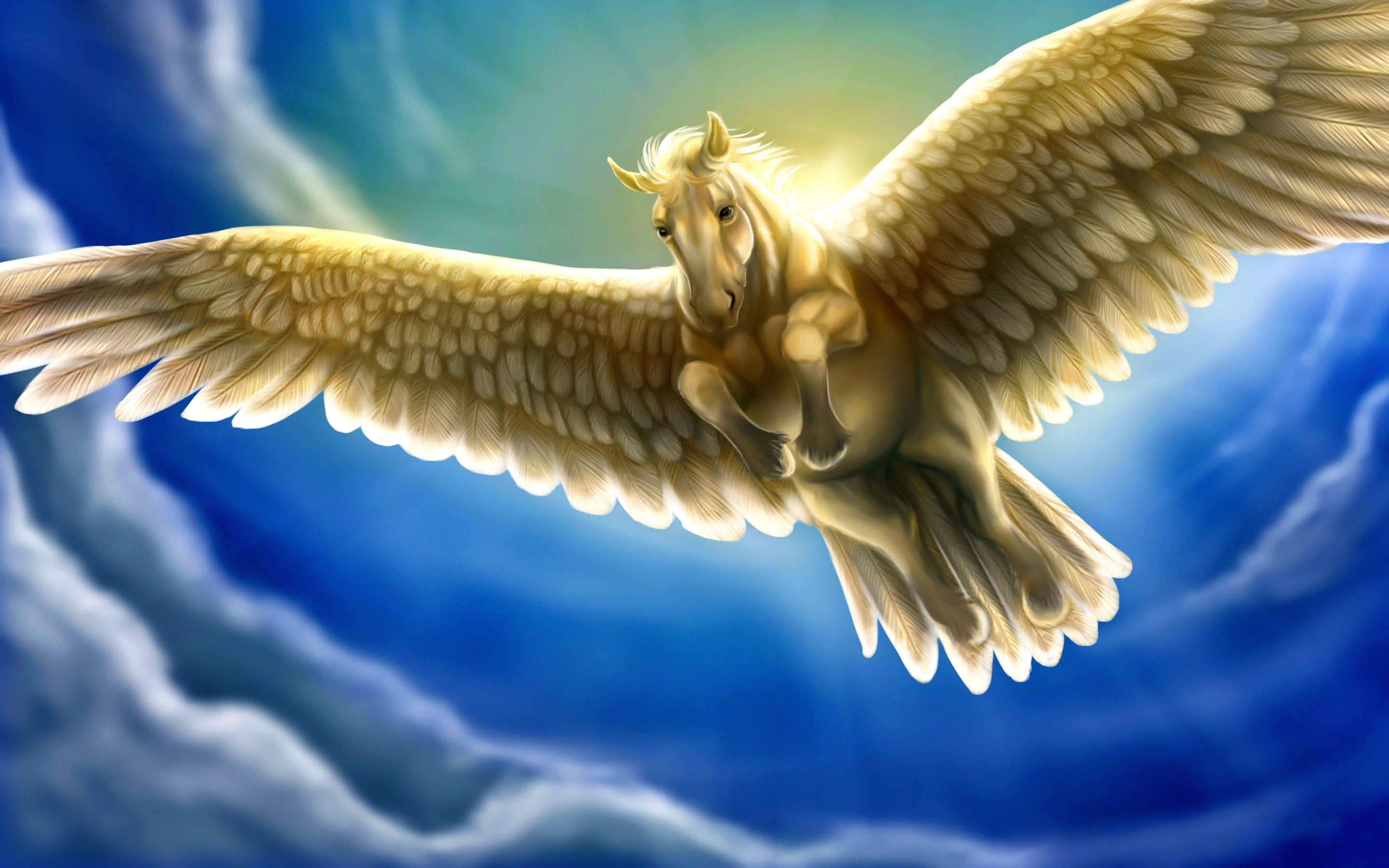 spread wings, clean, mobile, sky, feather, motion, flapping, one animal, phones, horse, low angle view, 2K, heavenly, pegasus, bird of prey, HD Wallpaper