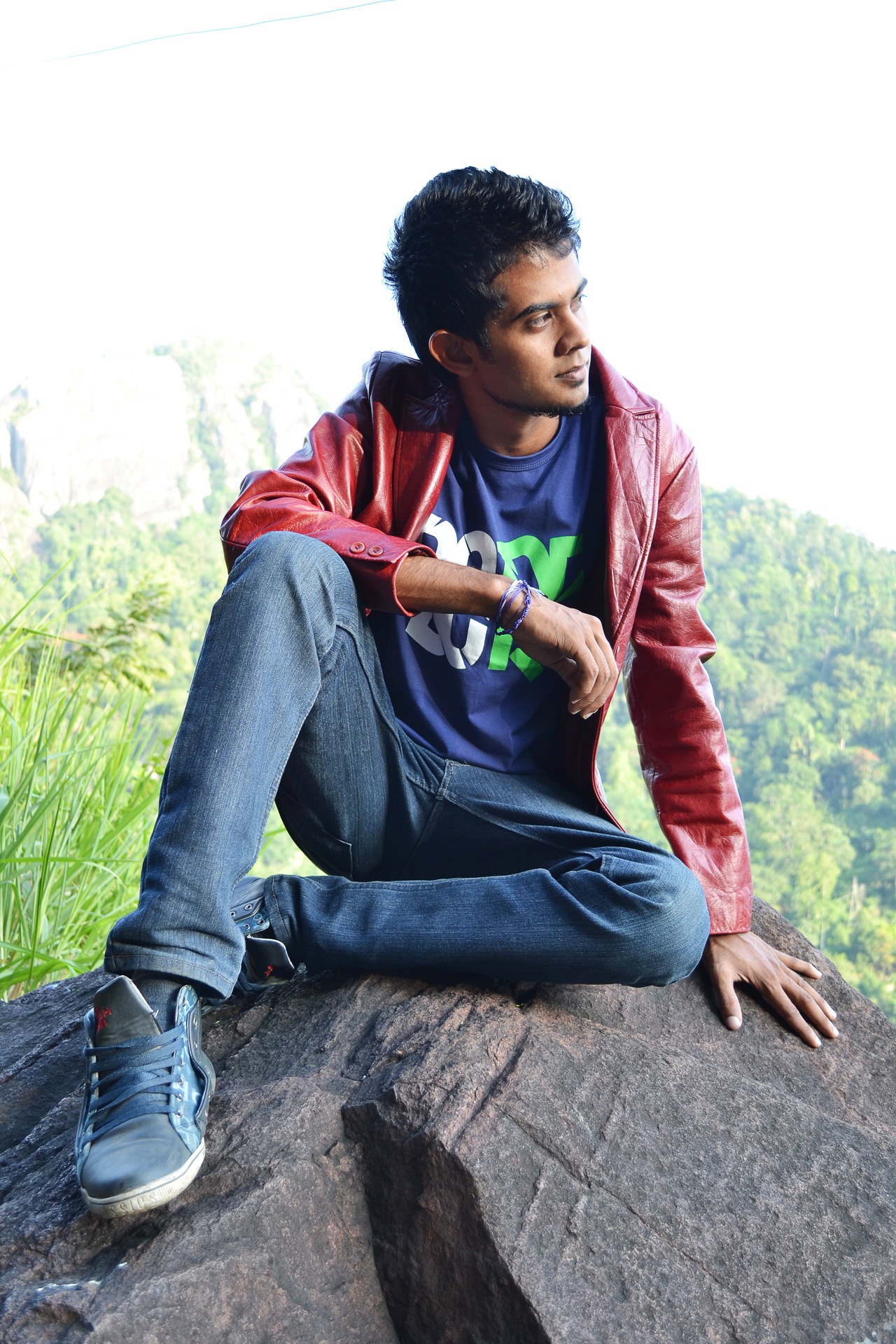 man, rock, ceylon, young men, wireless technology, mobile phone, pose, jacket, red, connection, mawanella, one person, kadugannwa, nature, sitting, fashion, Phone HD Wallpaper