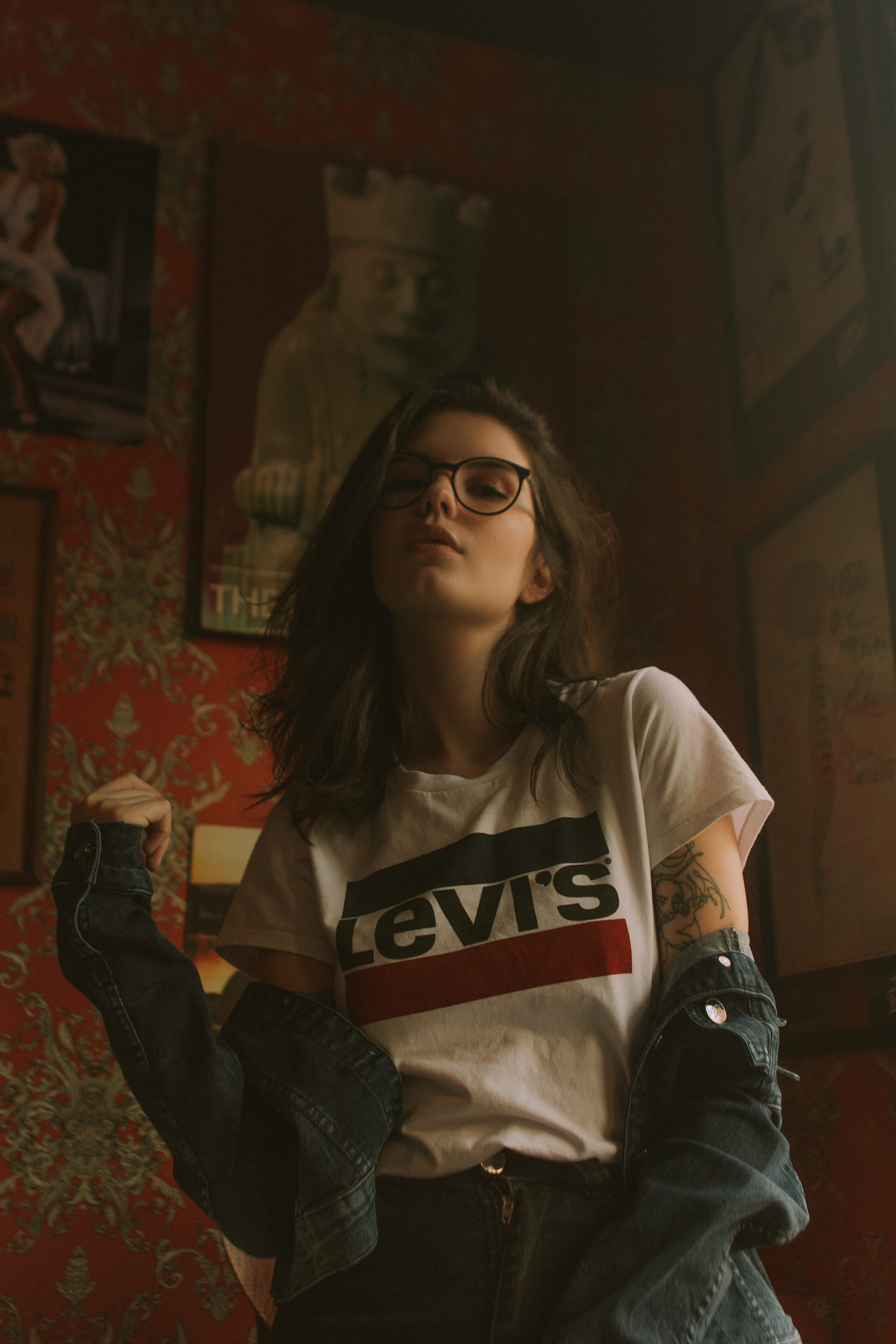 t-shirt design, explore, levis, indoors, standing, woman, person, adventure, young adult, leisure activity, beautiful woman, old soul, female, 5K, portrait, Phone HD Wallpaper