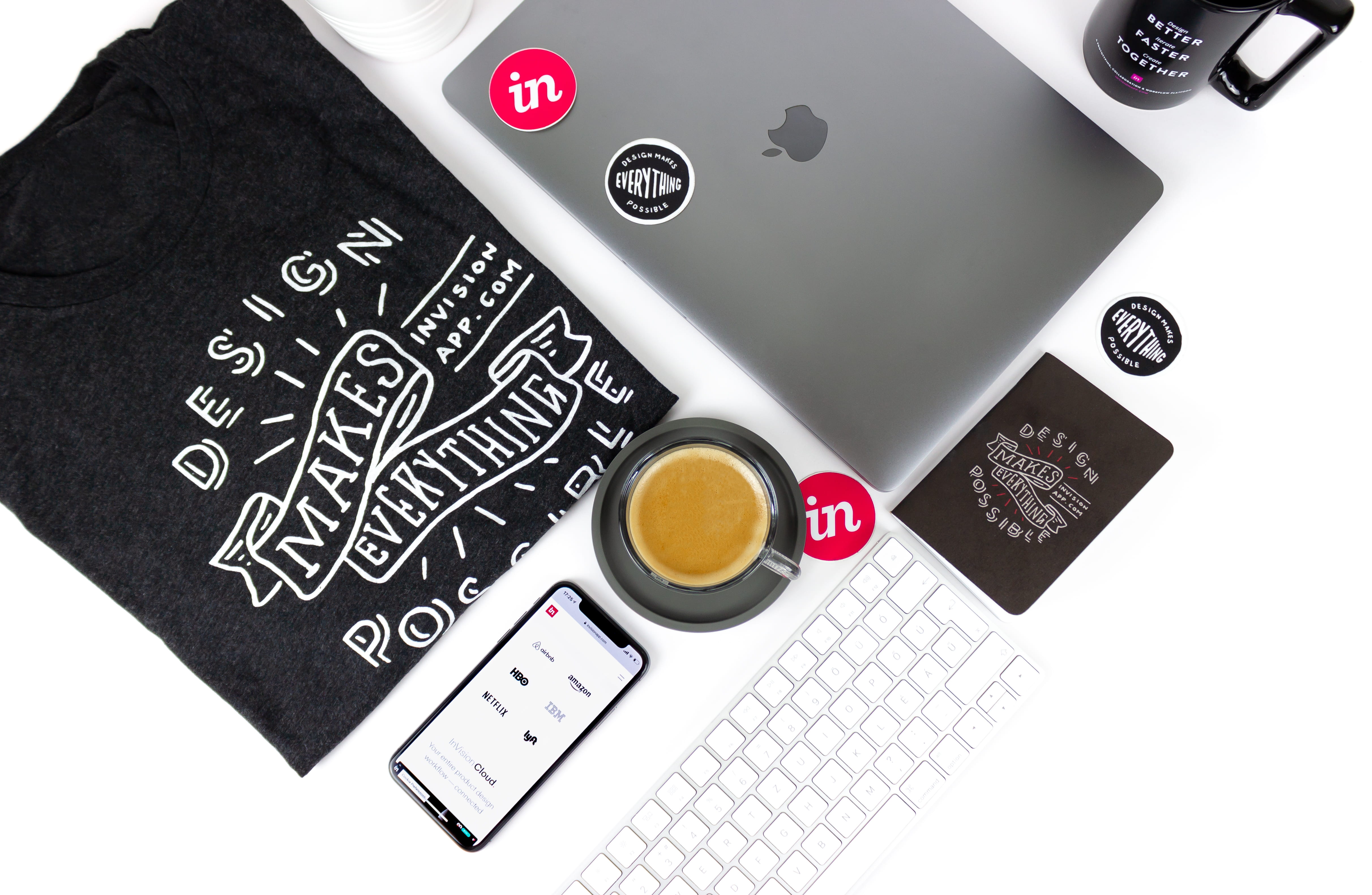 table, laptop, iphonex, flat lay, t-shirt, designer, backgrounds, sign, photography, tshirt, tech, computer, technology, mug, 4K, keyboard, lay, fashion, HD Wallpaper