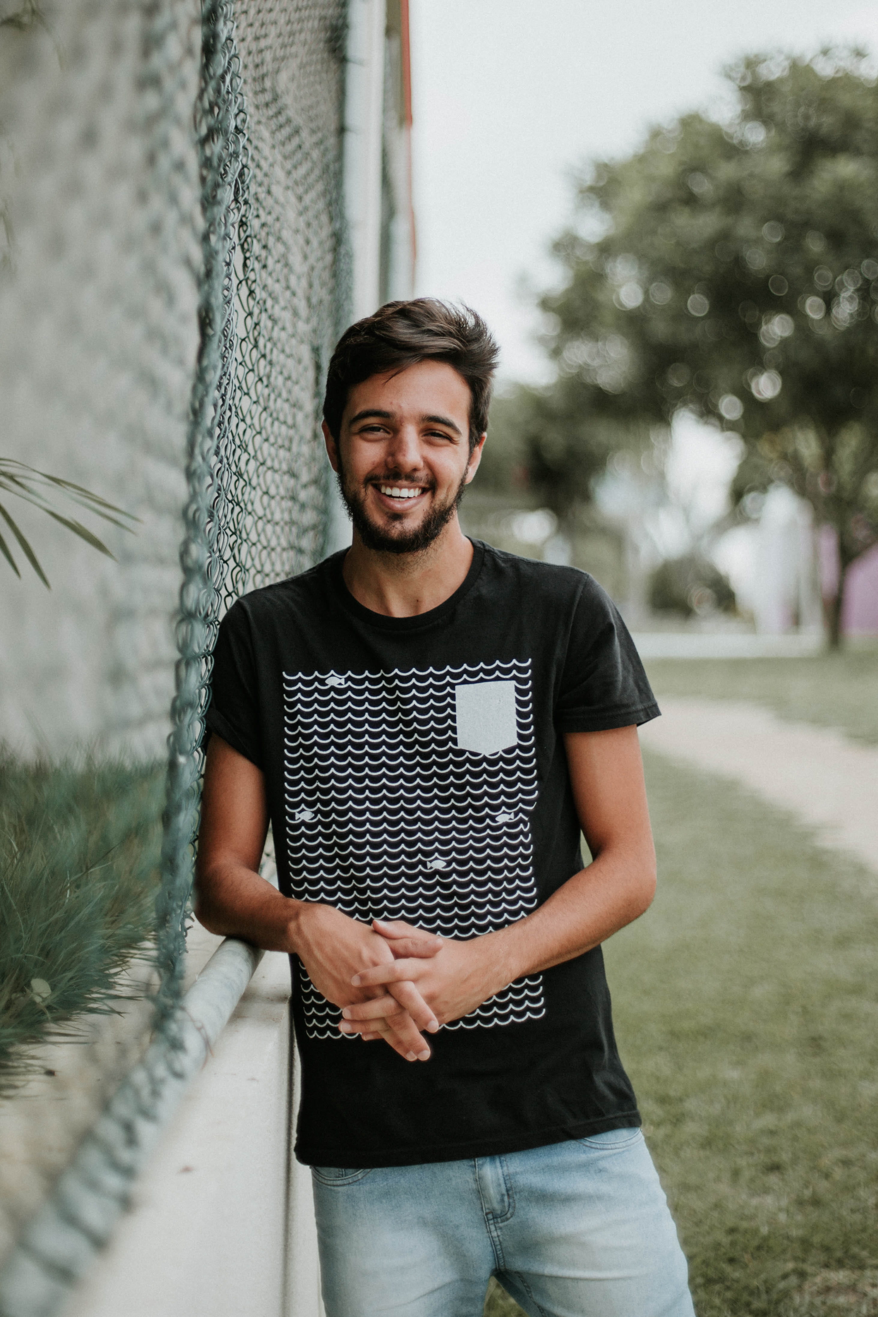 happiness, leisure activity, casual clothing, forest, laughter, laughing, standing, facial hair, outfit, smile, day, young men, t-shirt design, three quarter length, Phone HD Wallpaper