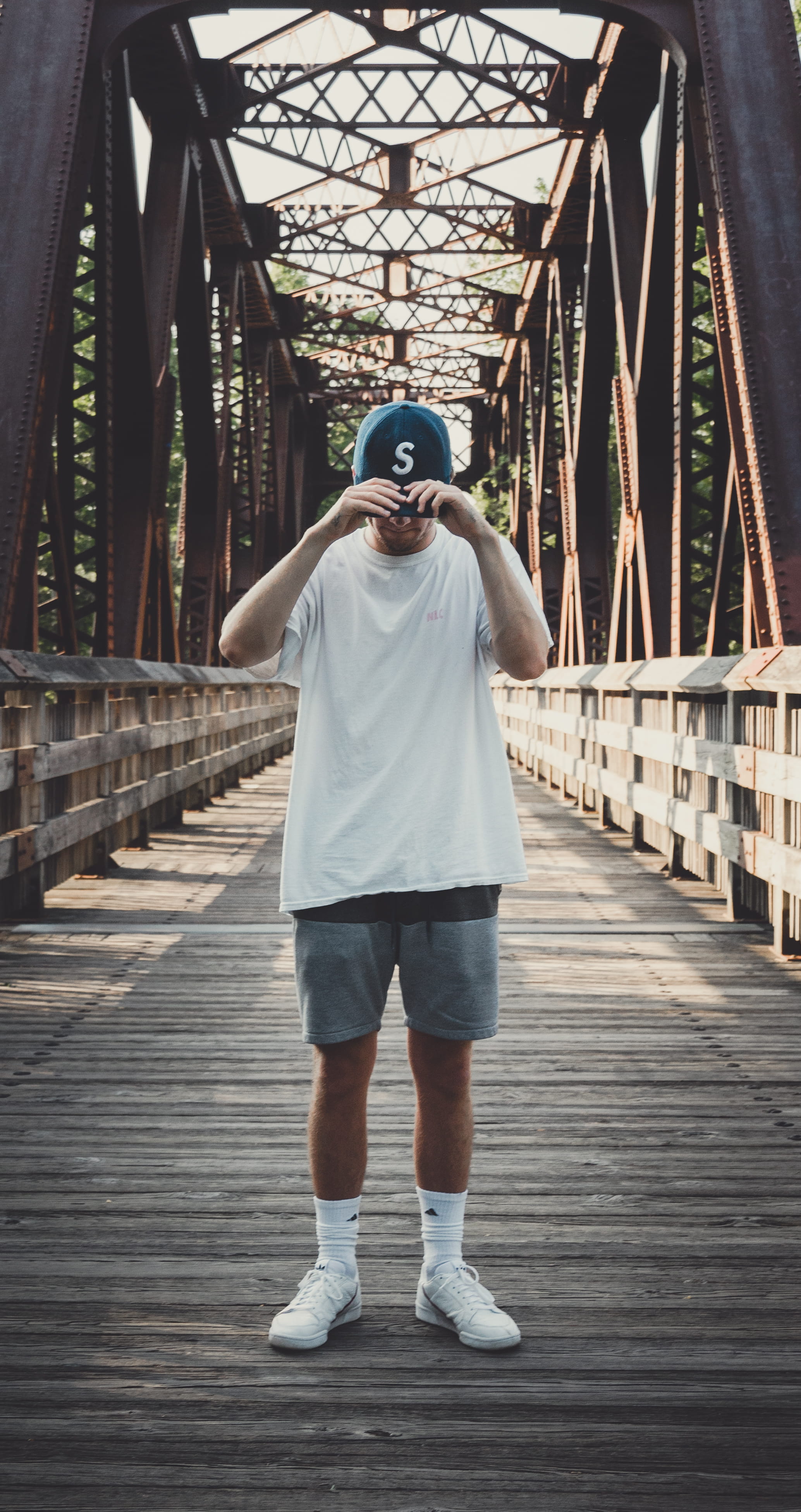 boy, t, one person, the way forward, model, wear, design, footbridge, structure, guy, fashion, white, built structure, daylight, young, neck, real people, Phone HD Wallpaper
