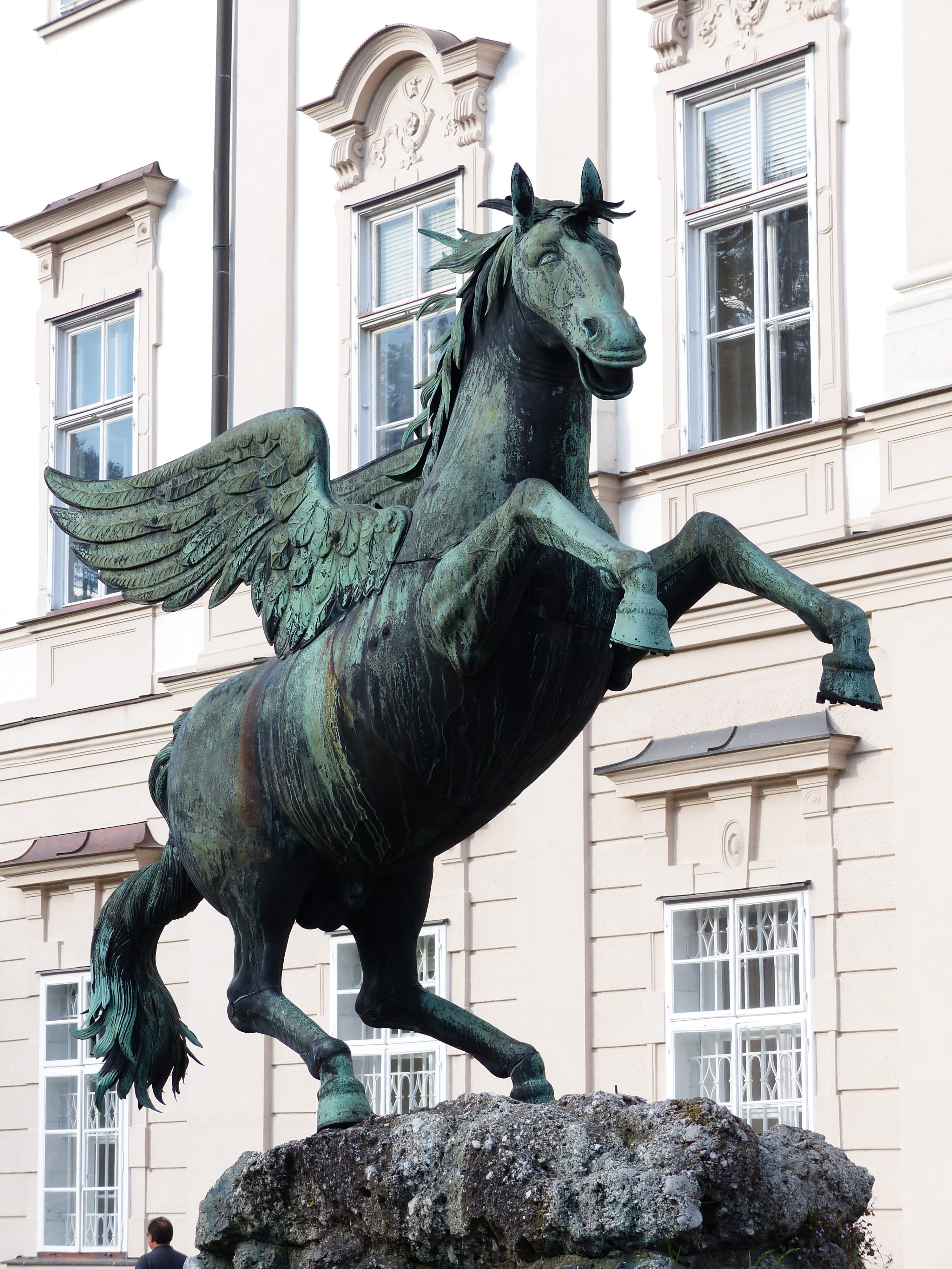 gaul, horse, built structure, animal, representation, fluegelross, outdoors, ross, day, animal themes, craft, 4K, winged horse, wing, pegasus, salzburg, Phone HD Wallpaper