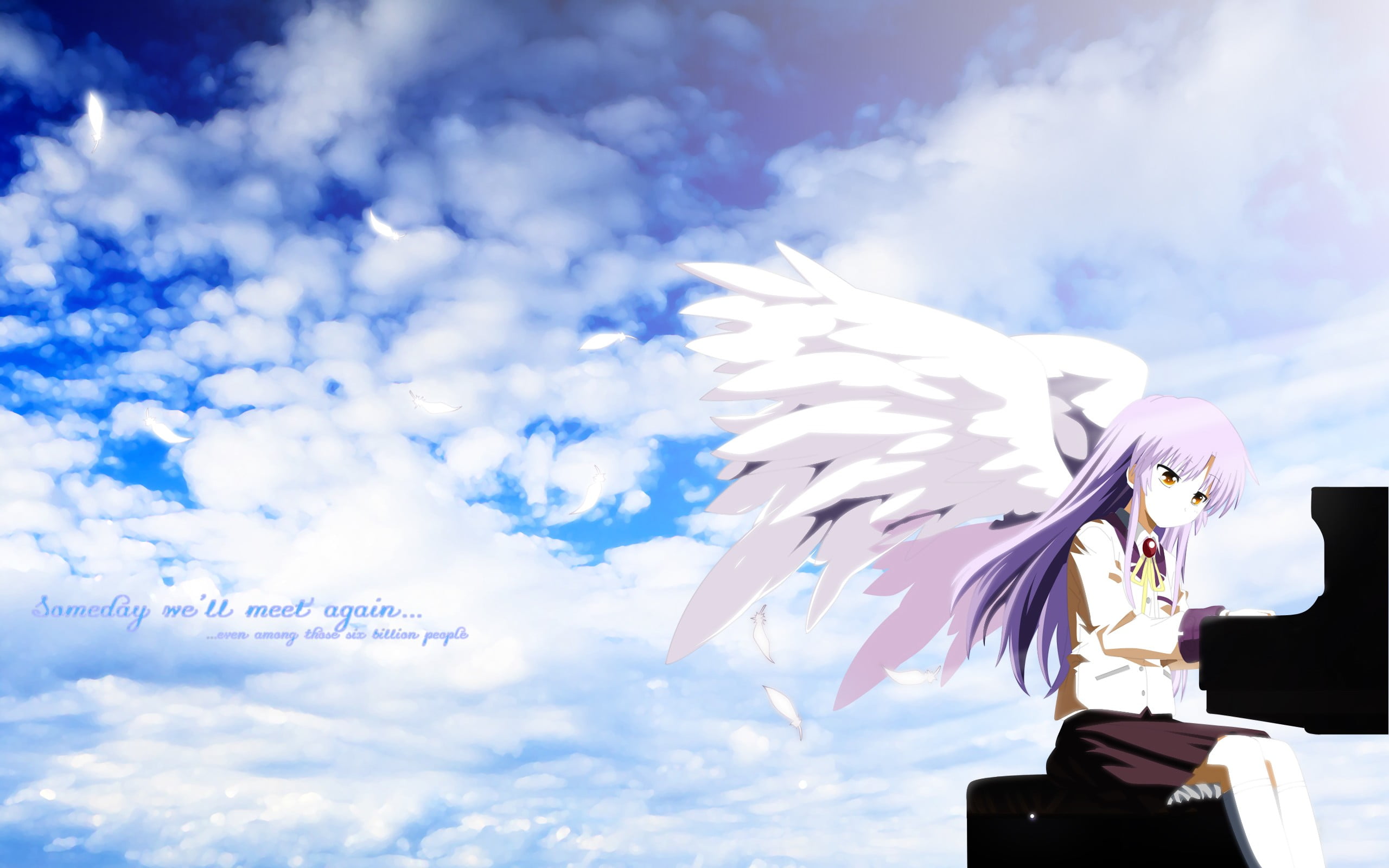 blue, art and craft, day, outdoors, low angle view, 2K, architecture, sky, Angel Beats!, sculpture, sunlight, built structure, environment, human representation, HD Wallpaper