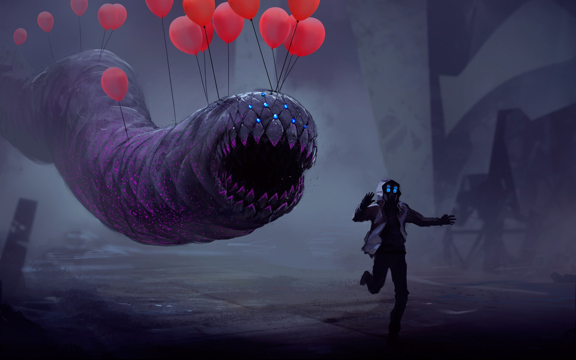 creature, 1080P, running, Romantically Apocalyptic, balloon, Vitaly S Alexius, HD Wallpaper