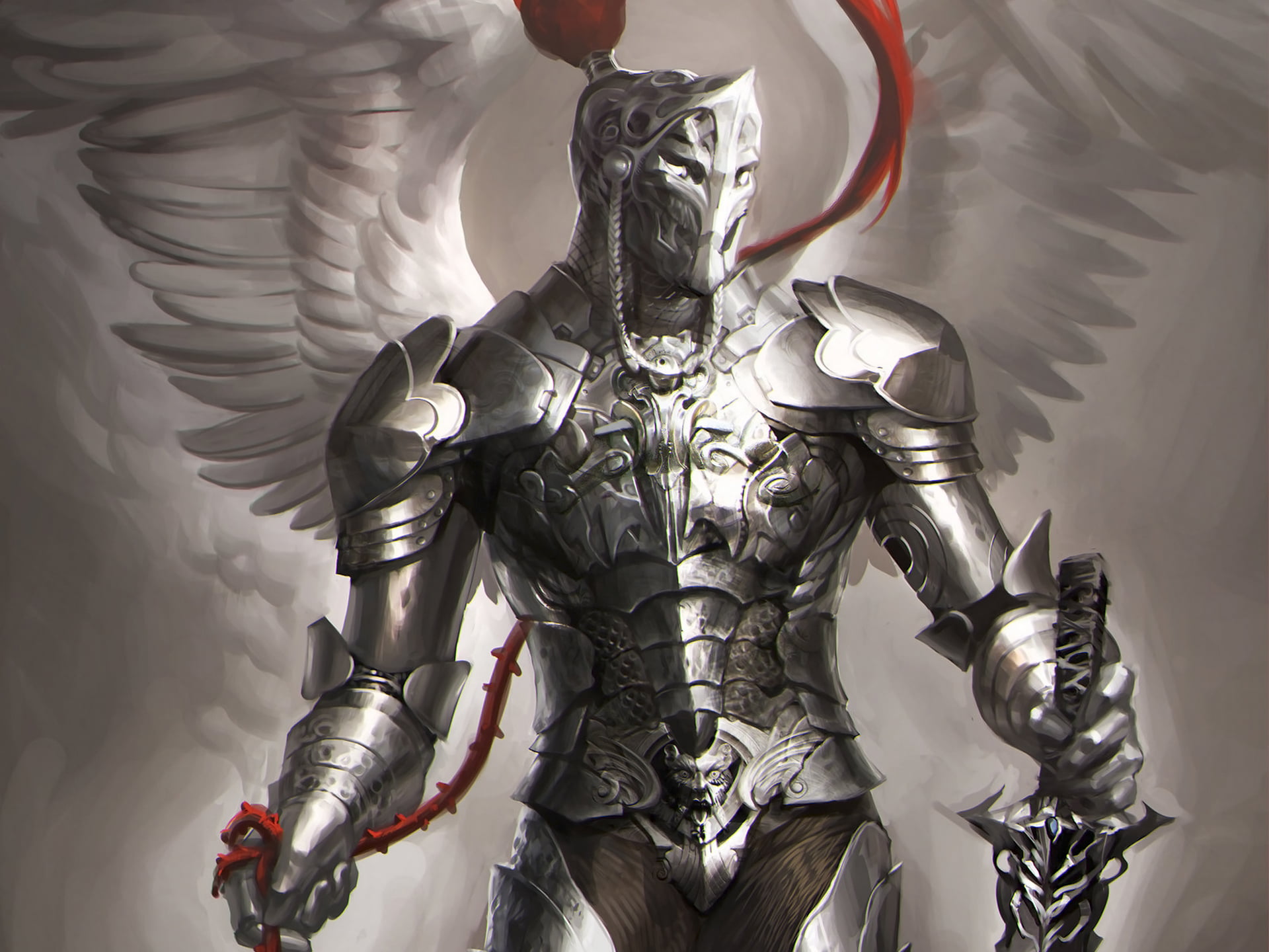 architecture, sculpture, angel, strength, power, no people, sword, shiny, computer Graphic, 1080P, weapon, close-up, symbol, backgrounds, technology, indoors, HD Wallpaper