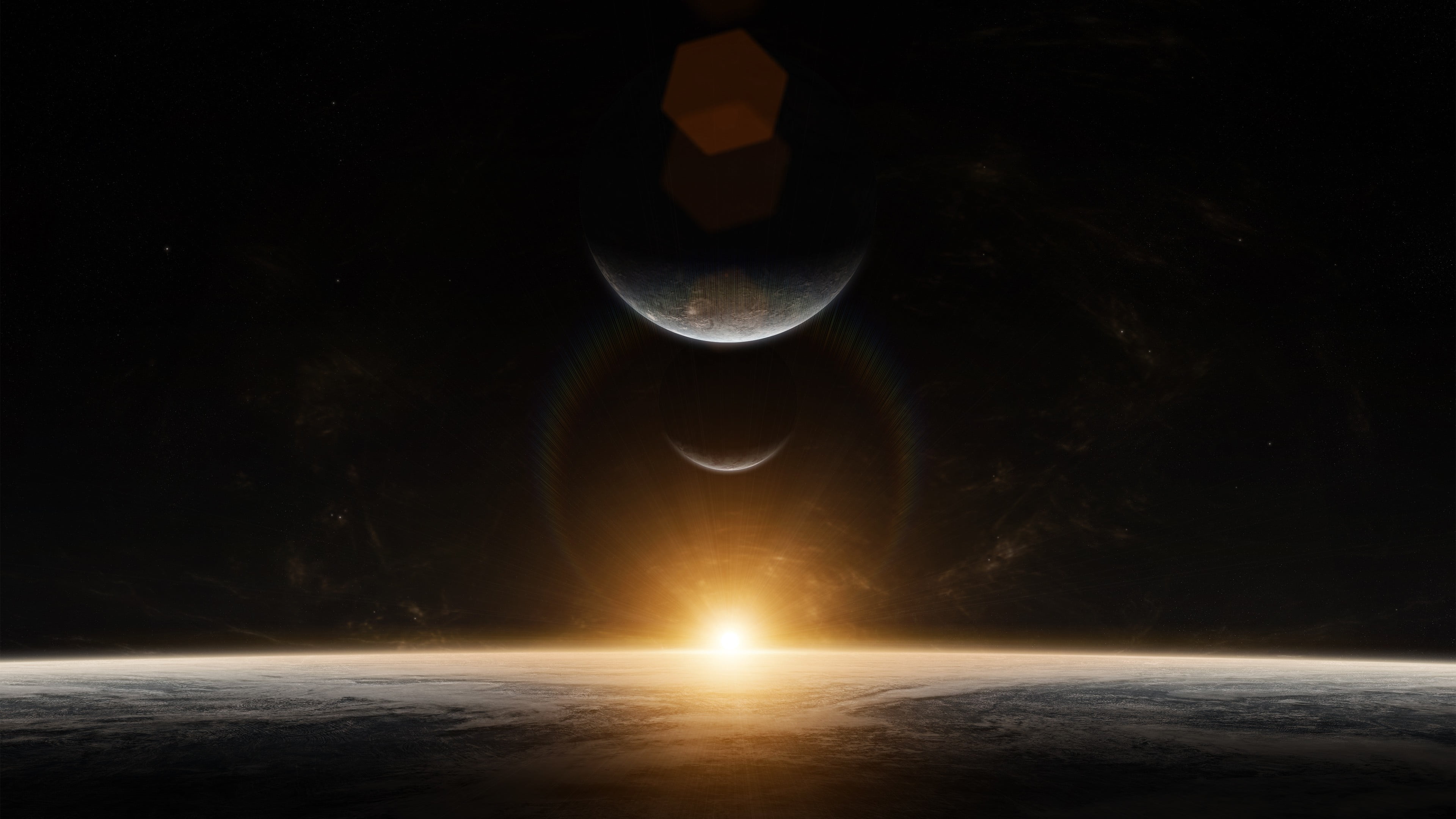 copy space, horizon over water, backgrounds, horizon, moon, dark, scenics - nature, illuminated, planet - space, star - space, night, outdoors, eclipse, HD Wallpaper
