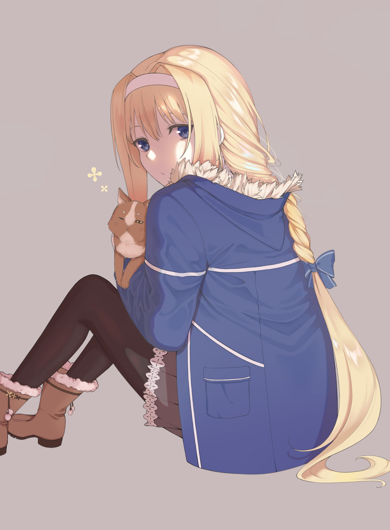 digital art, blond hair, fan art, simple background, Alice Zuberg, Alice (Sword Art Online: Alicization), latte, cats, long hair, 1080P, black stockings, Phone HD Wallpaper