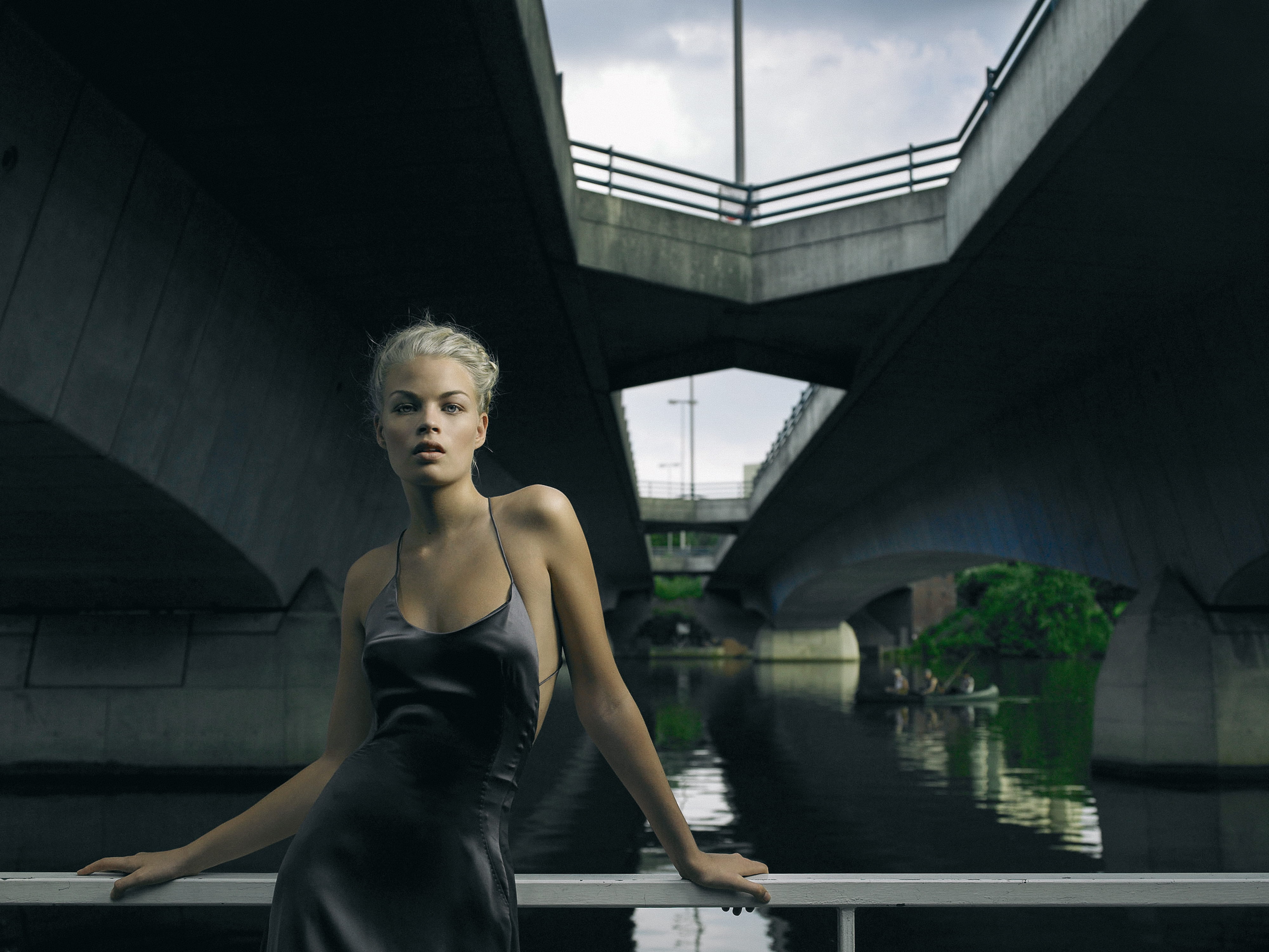 nature, 4K, skin, adult, phase one, bridge - man made structure, portrait, lipstick, near, wearing, dress, gray, one person, germany, balustrade, young women, HD Wallpaper
