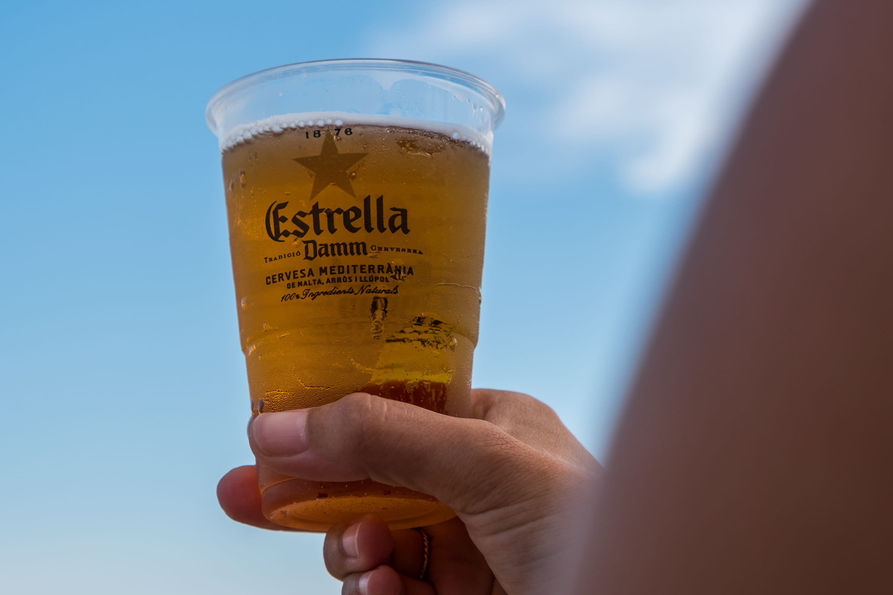 unrecognizable person, beer, hand, holding, human limb, food and drink, glass, barcelona, one person, coast, day, personal perspective, summer, real people, HD Wallpaper