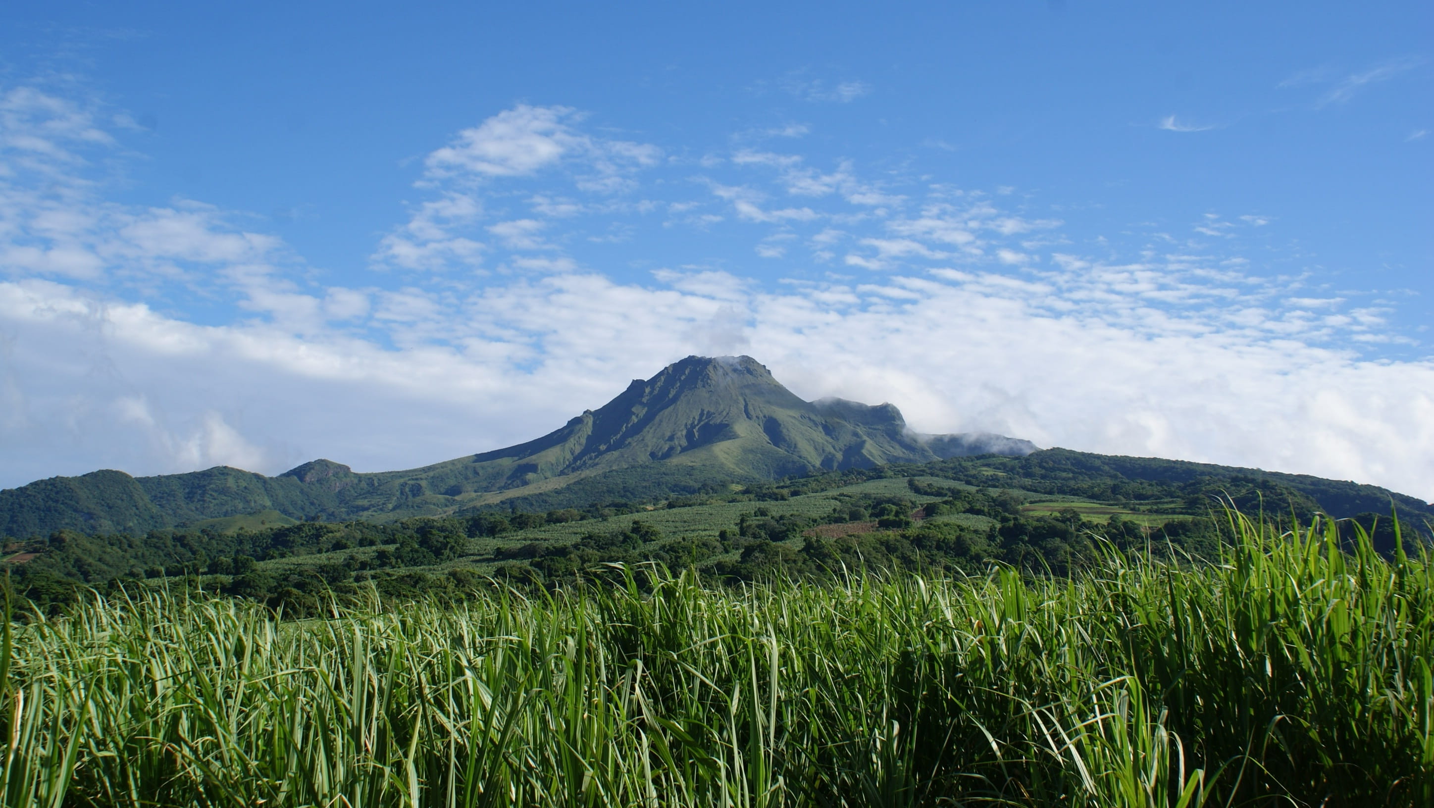 Blue Sky, green color, sky, Sky, saint-pierre, field, cloud - sky, mountain peak, outdoors, no people, tranquility, day, mountain, grass, non-urban scene, HD Wallpaper