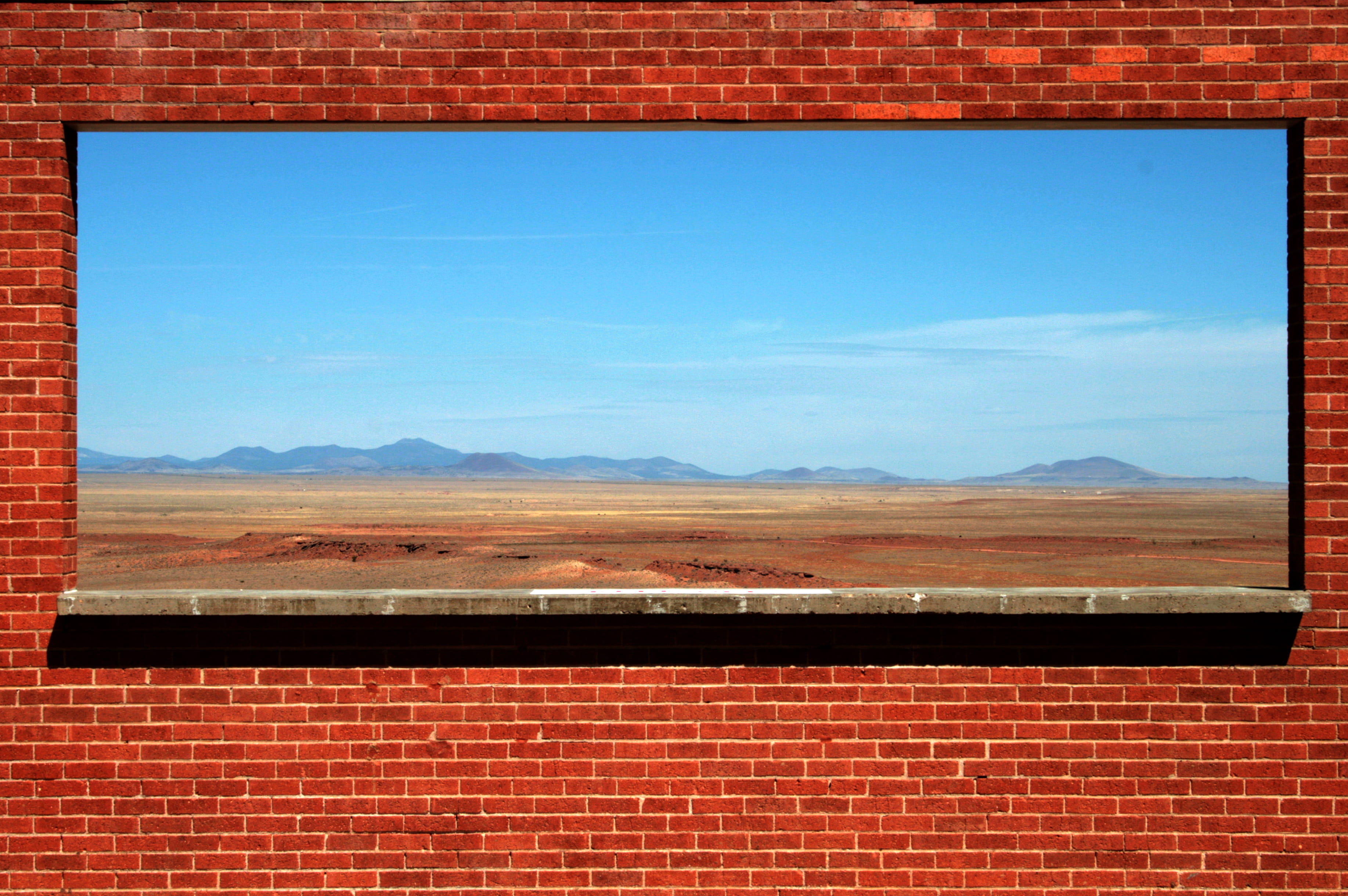 red, nature, tranquil scene, farm, outdoors, landscape, tranquility, beauty in nature, day, scenics - nature, winslow, brick wall, window, united states, HD Wallpaper