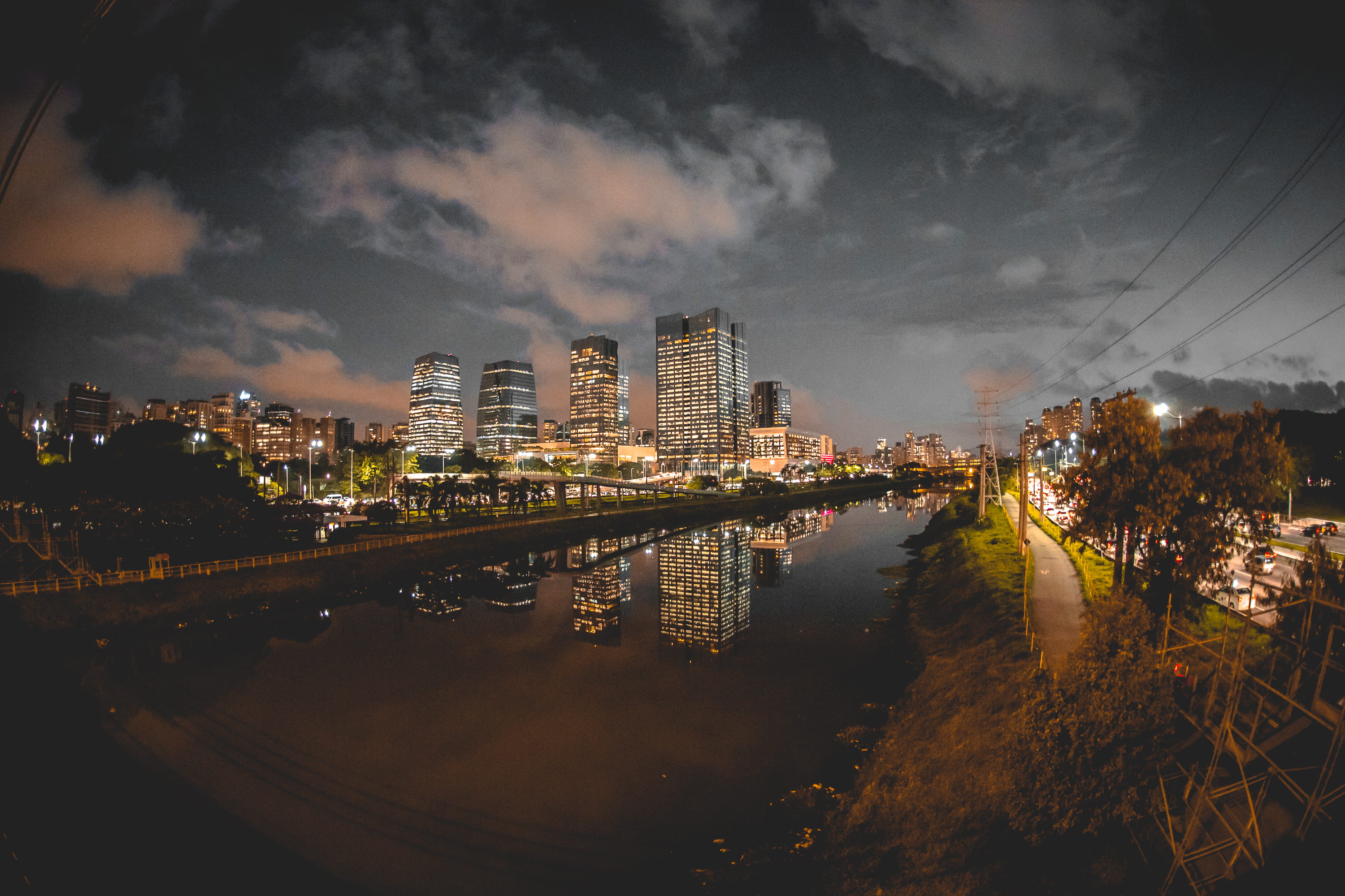 brasil, landscape, no people, skyscraper, marginalpinheiros, cityscape, noite, reflection, waterfront, office building exterior, illuminated, building, HD Wallpaper