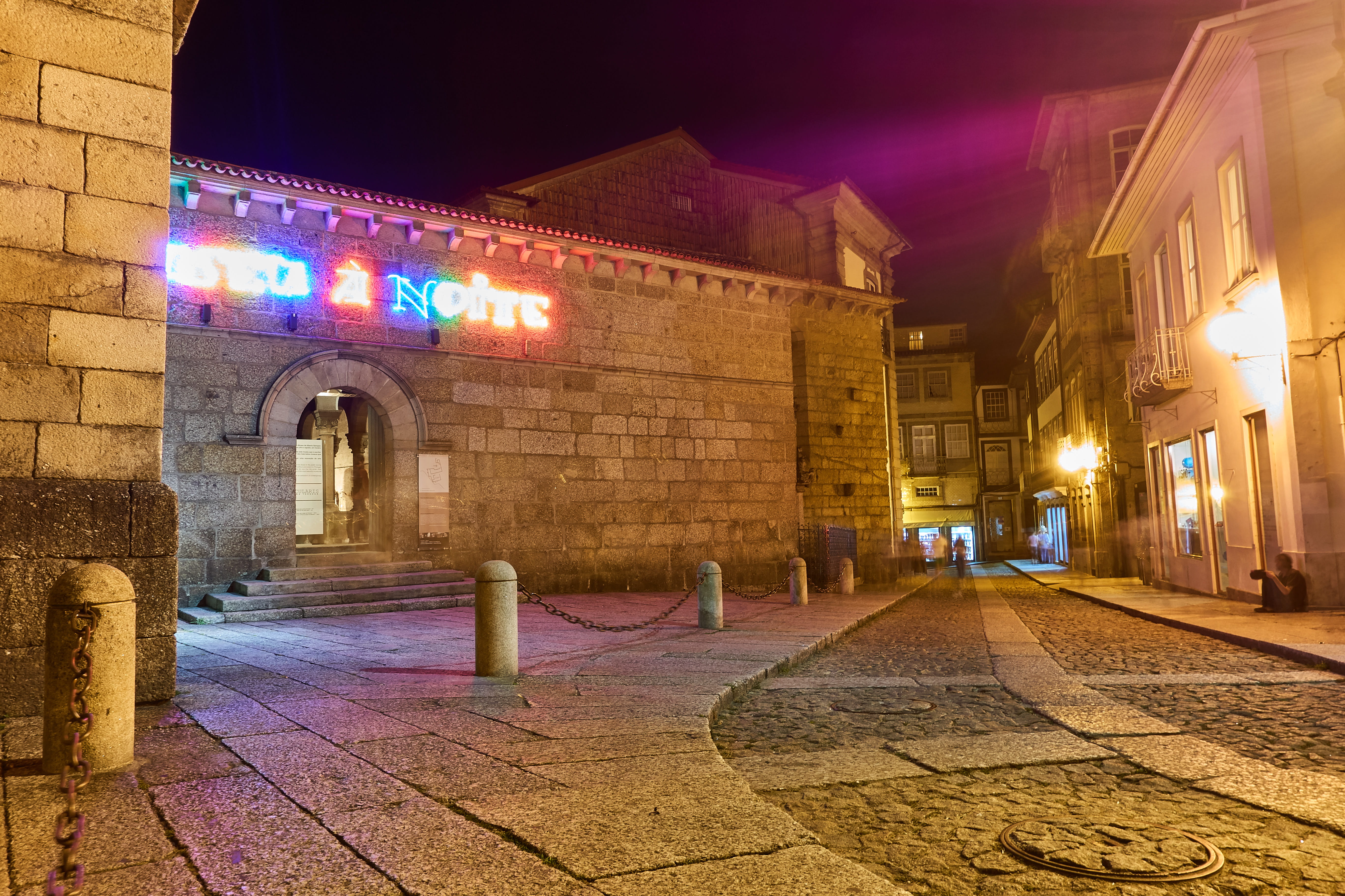 outdoors, street, building, long exposure, guimaraes, building exterior, church, architecture, arch, city, digital composite, illuminated, nature, lights, HD Wallpaper