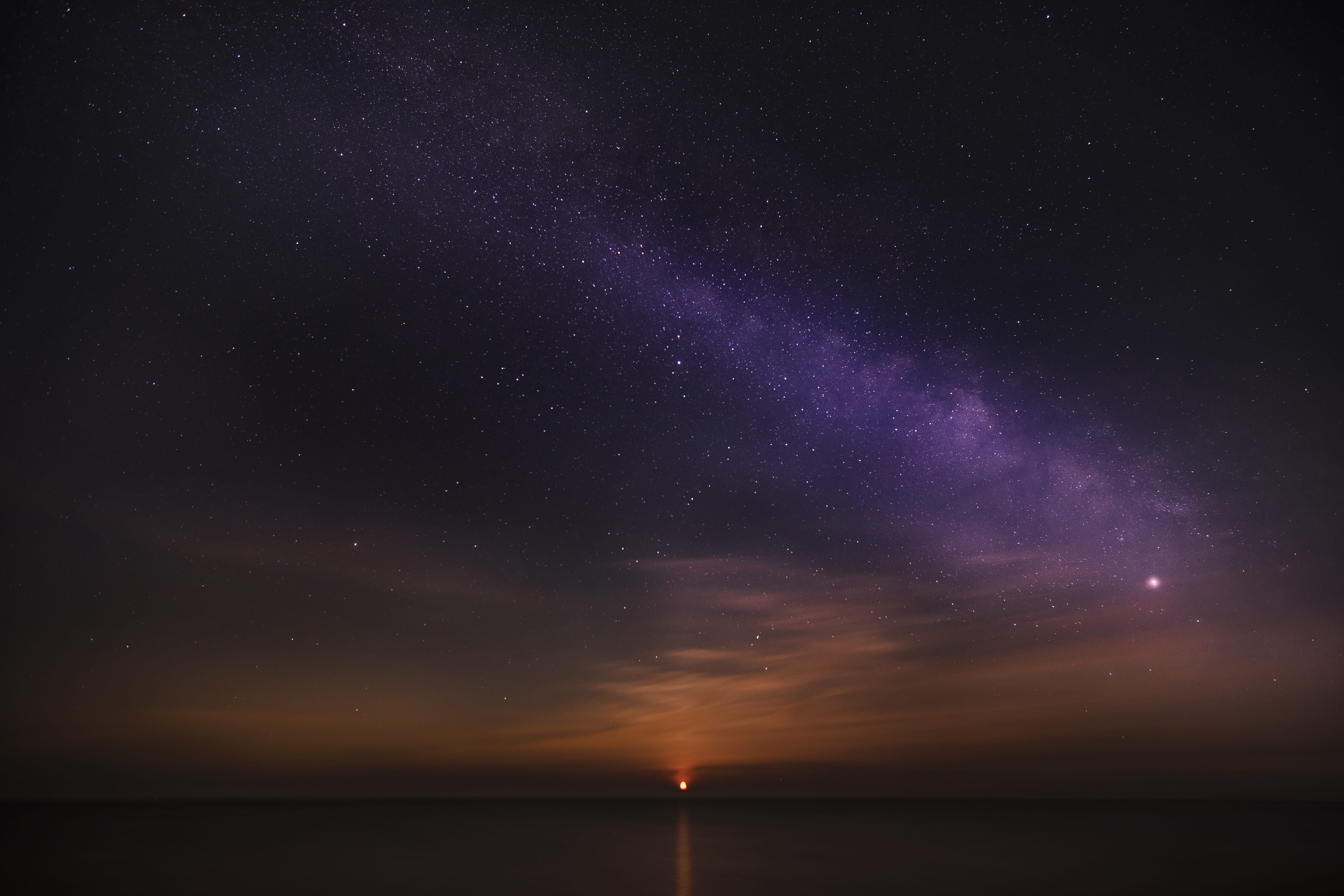 black, purple, idyllic, star field, horizon over water, horizon, tranquility, astrophotography, tranquil scene, saturn, beauty in nature, planetary conjunction, HD Wallpaper