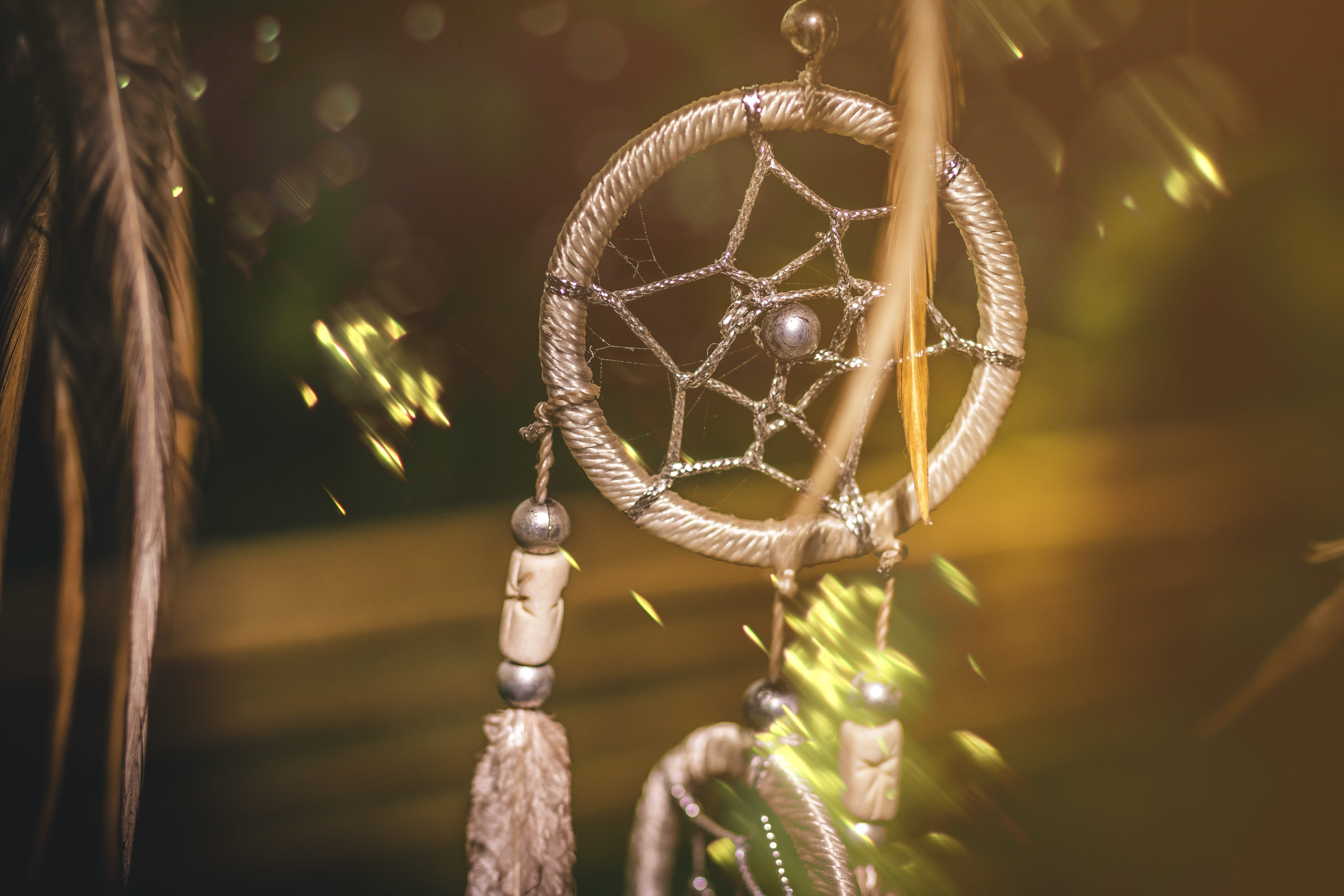 ornament, light, craft, pattern, no people, tree, decoration, selective focus, focus, bokeh, decor, outdoors, geometric shape, brown, plant, dreamcatcher, HD Wallpaper
