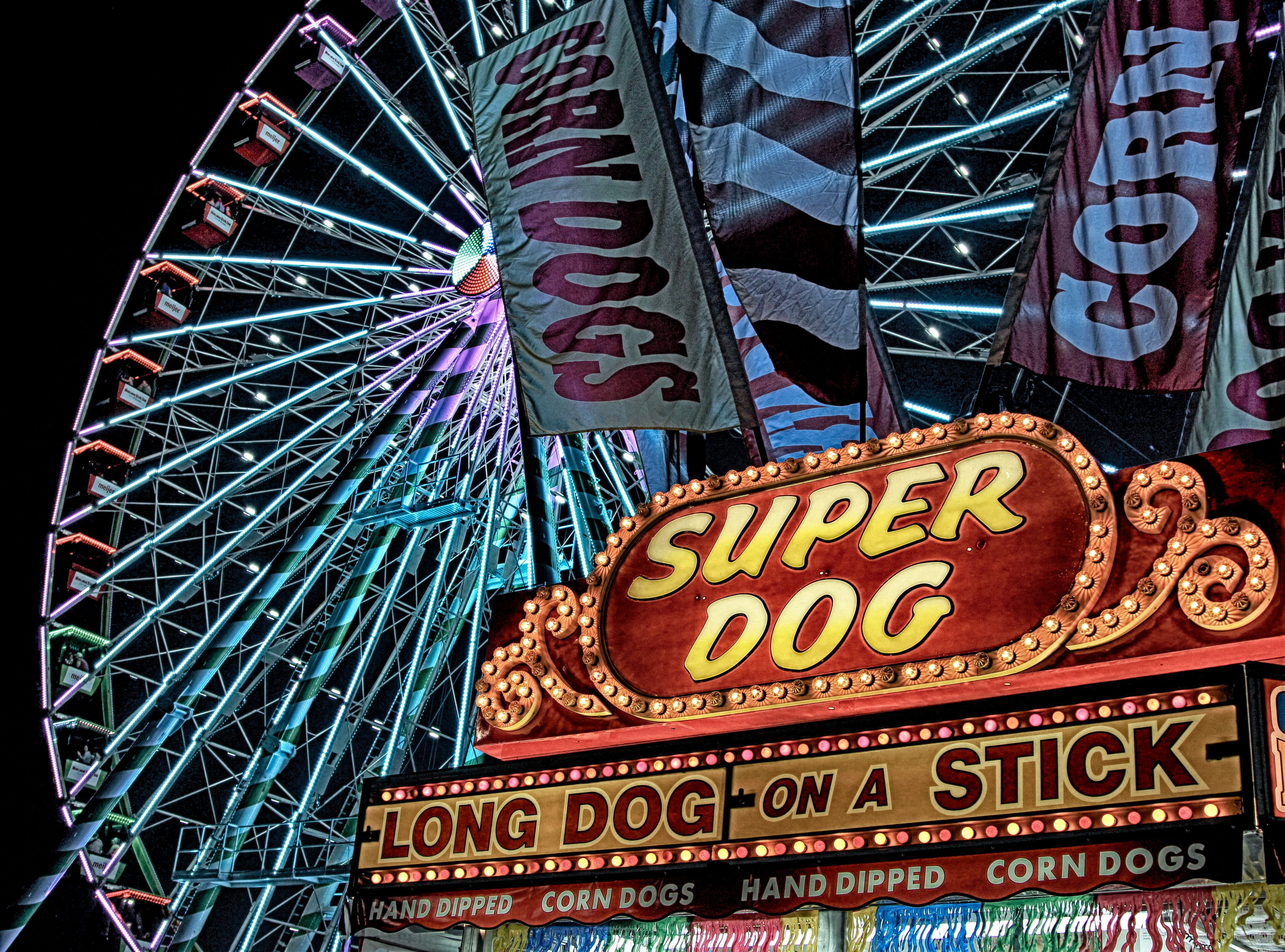 night, western script, symbol, super, arts culture and entertainment, capital letter, dark, funfair, ferris, low angle shot, design, fairground, multi colored, HD Wallpaper