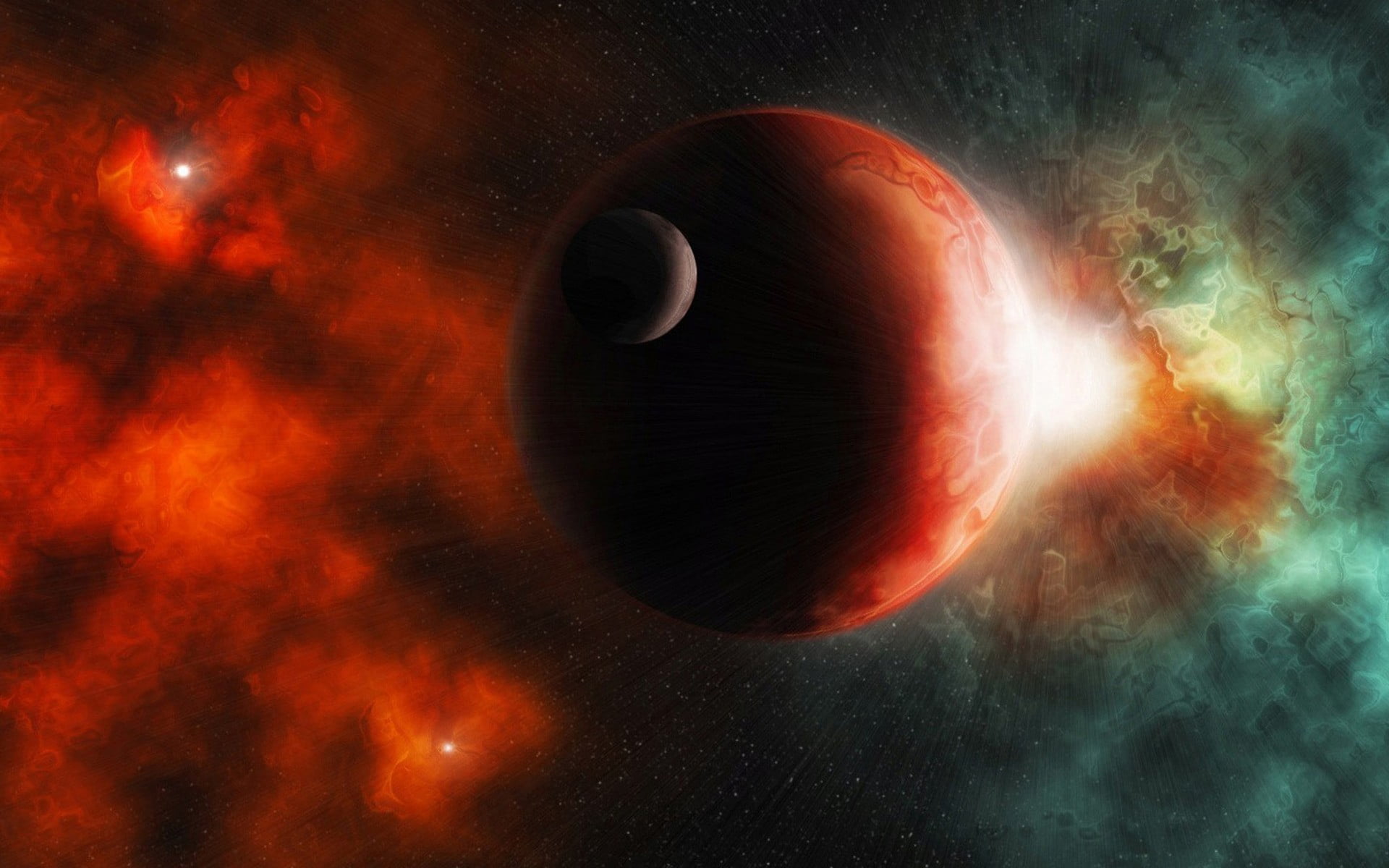 space art, exploding, moon, digital art, solar system, no people, digital composite, beauty in nature, 1080P, planet, star - space, night, sky, nature, HD Wallpaper