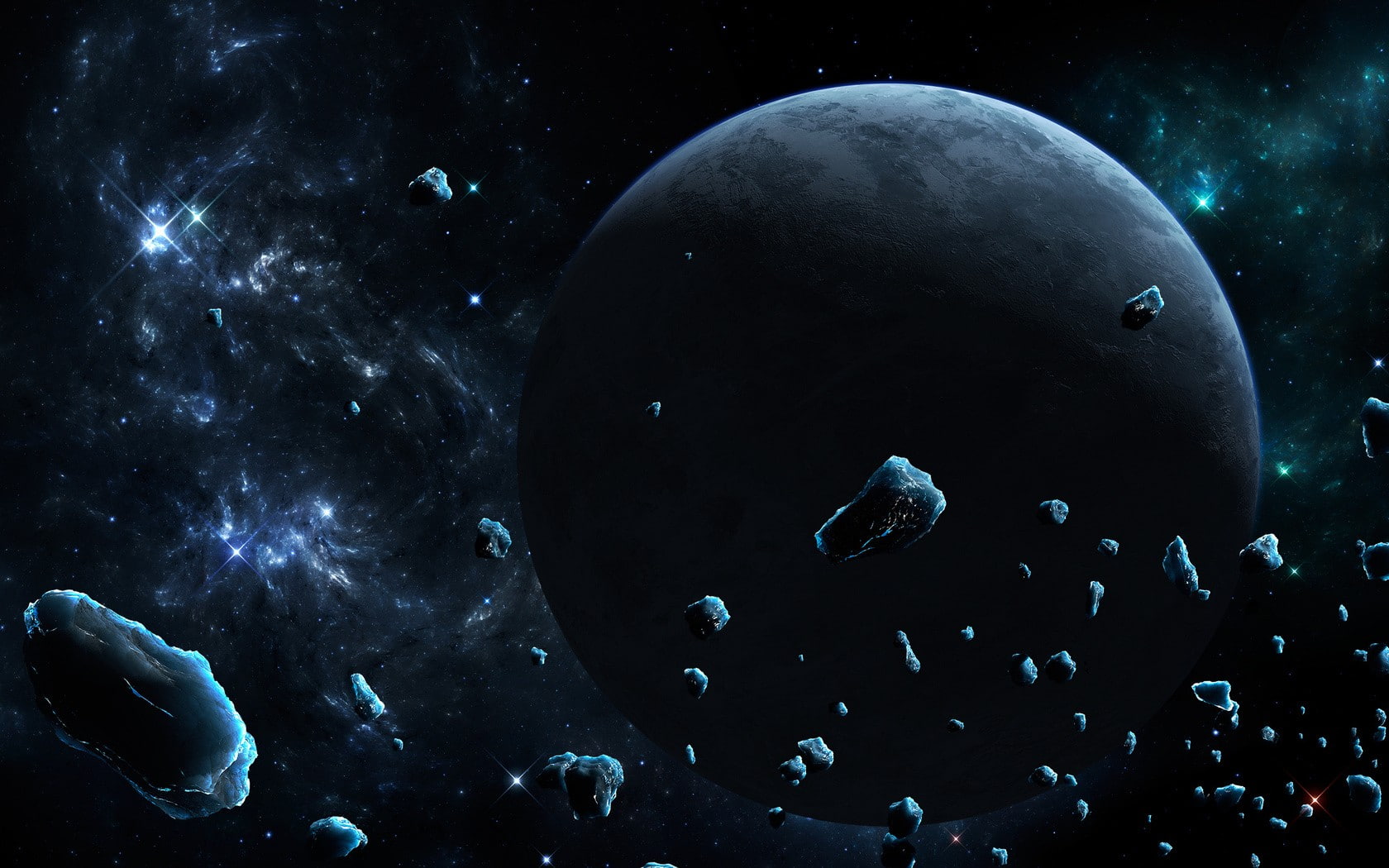digital art, space, shape, science, beauty in nature, stars, no people, nature, asteroid, exploration, marine, sphere, blue, planet, close-up, star - space, HD Wallpaper