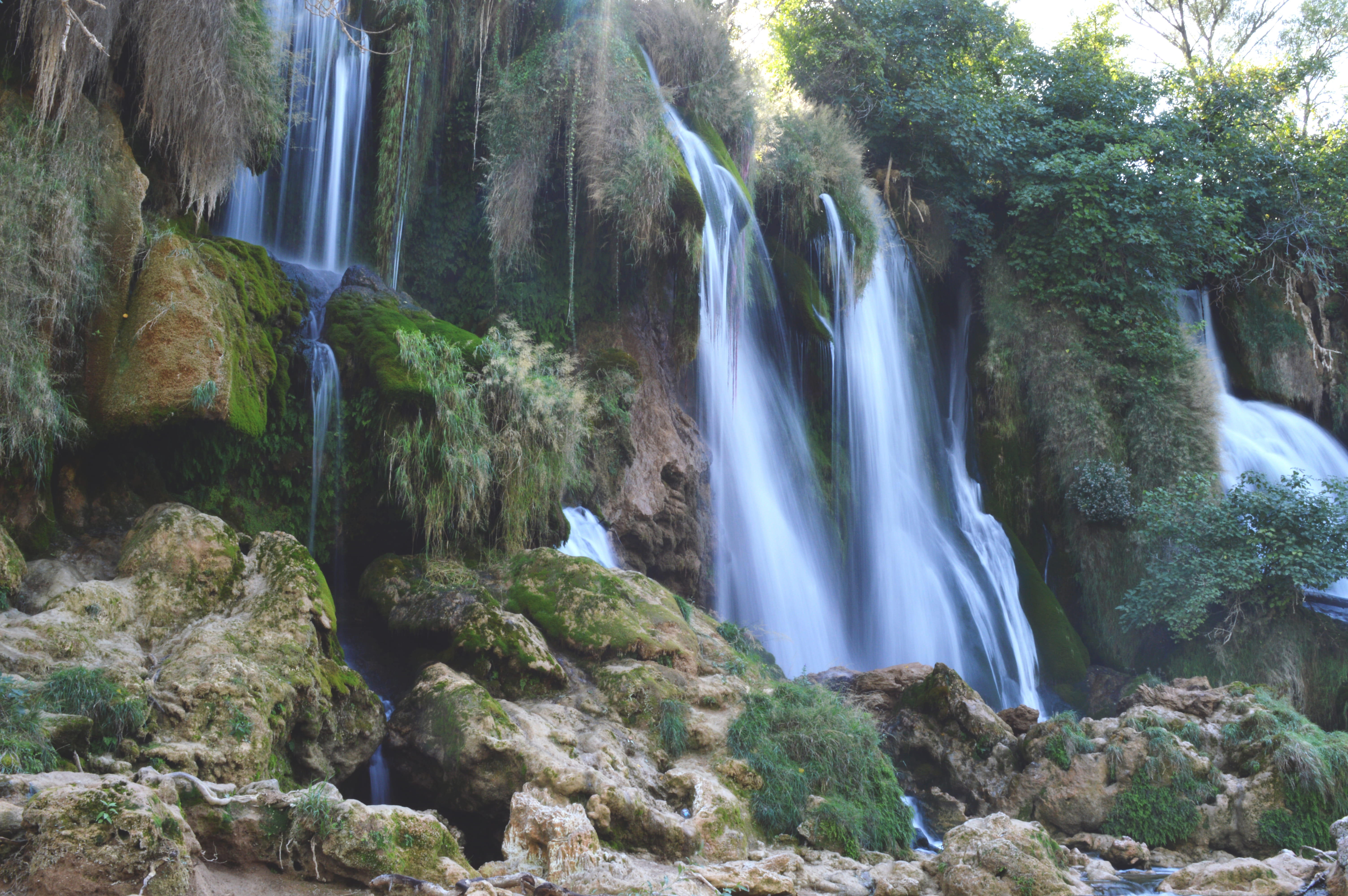 solid, waterfall, scenics - nature, summer, blue, studenci, rock formation, 5K, rainforest, stunning, waterfalls, forest, bosnia, day, falling water, travel, HD Wallpaper