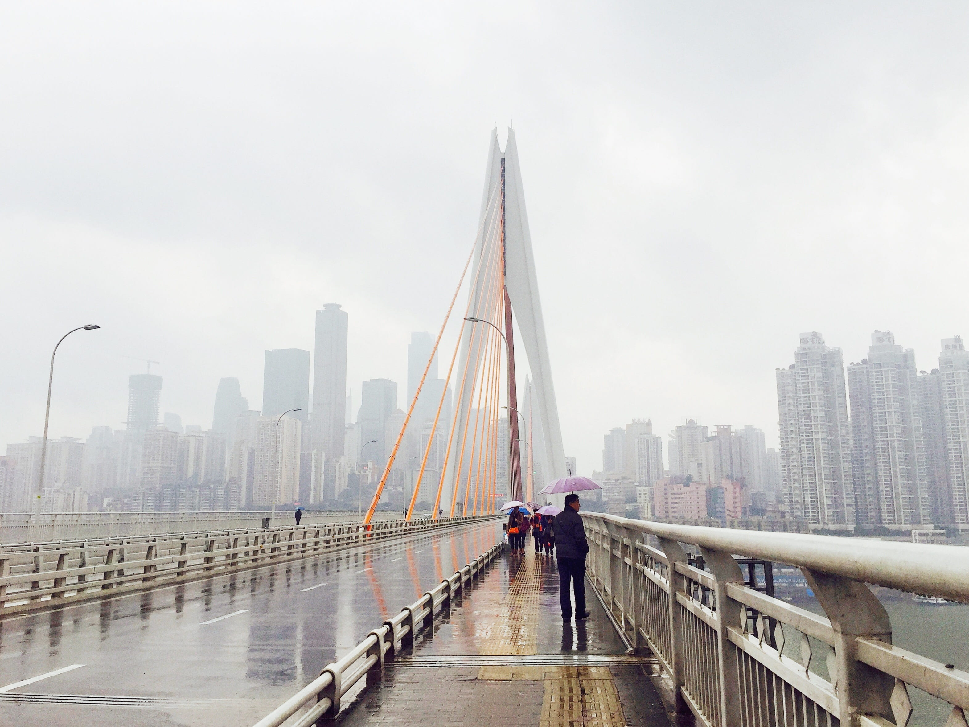 bridge, men, one person, real people, office building exterior, building, bridge - man made structure, sky, china, nature, day, cityscape, architecture, HD Wallpaper
