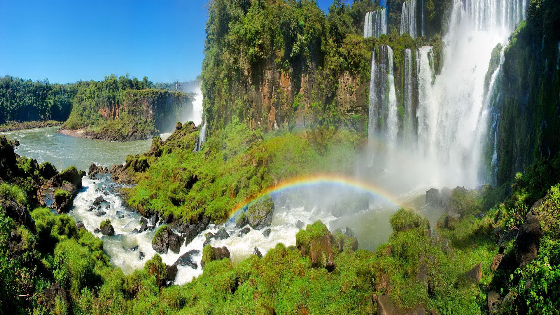landscape, 1080P, rainbows, nature, waterfall, HD Wallpaper