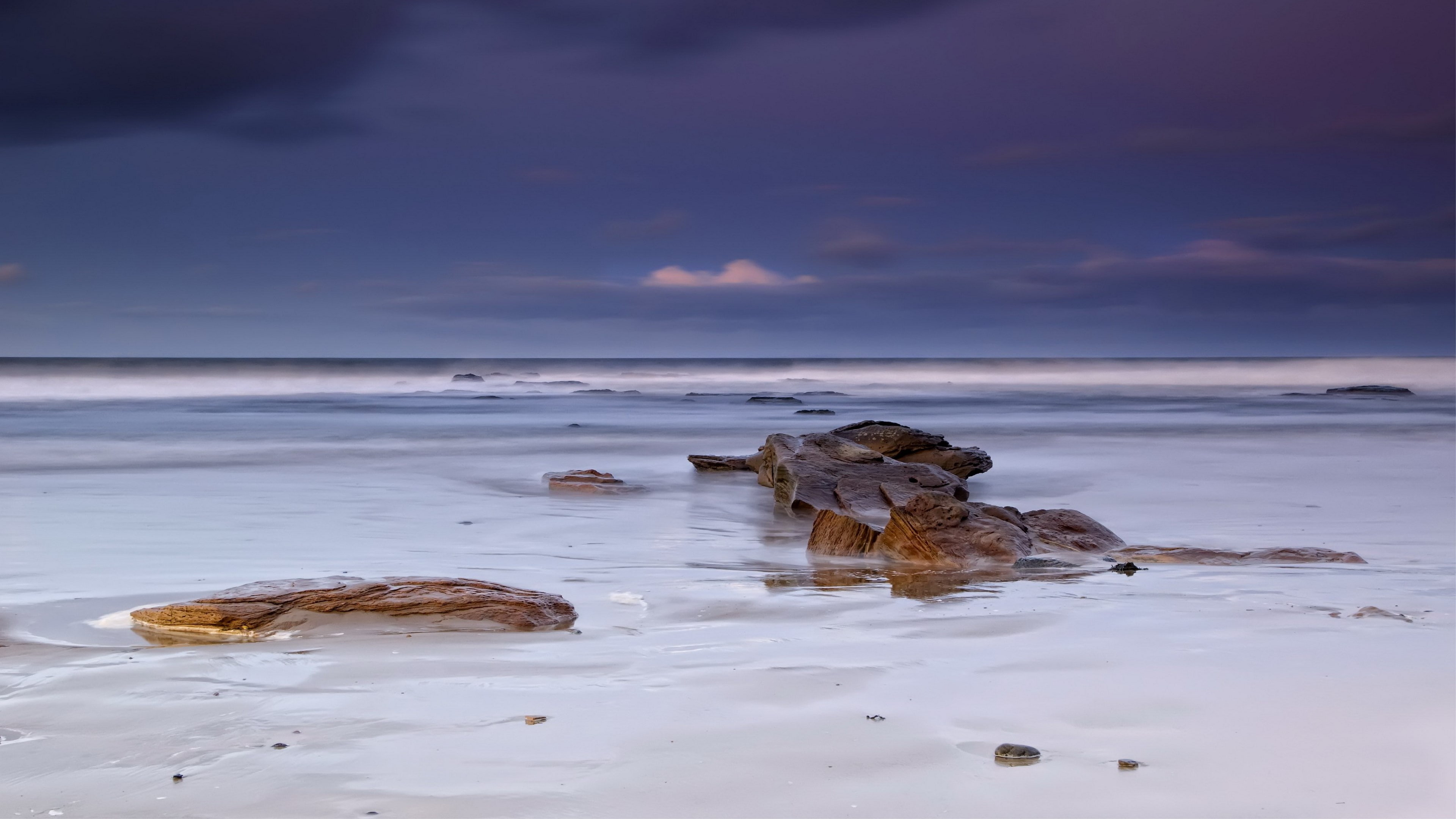 cloud - sky, non-urban scene, horizon, high resolution images of nature 3840x2160, rock, beach, outdoors, rock - object, water, sky, solid, tranquil scene, HD Wallpaper