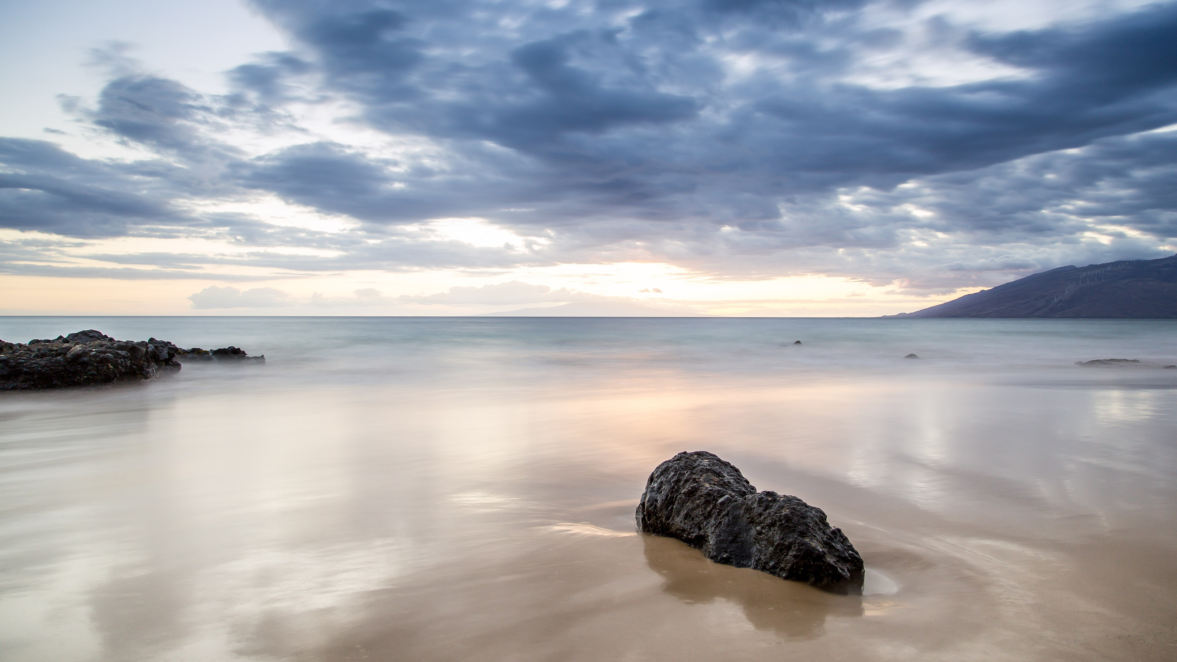 high resolution images of nature 3840x2160, nature, rock, land, reflection, idyllic, sunset, sea, horizon, cloud - sky, waterfront, horizon over water, HD Wallpaper