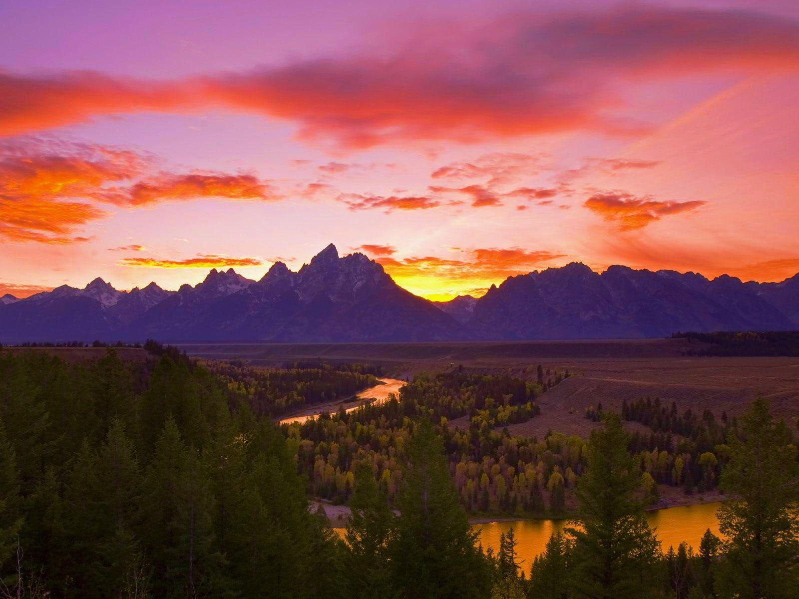 grand, river, snake, landscape, national, sunset, trees, teton, park, colors, 720P, mountains, HD Wallpaper