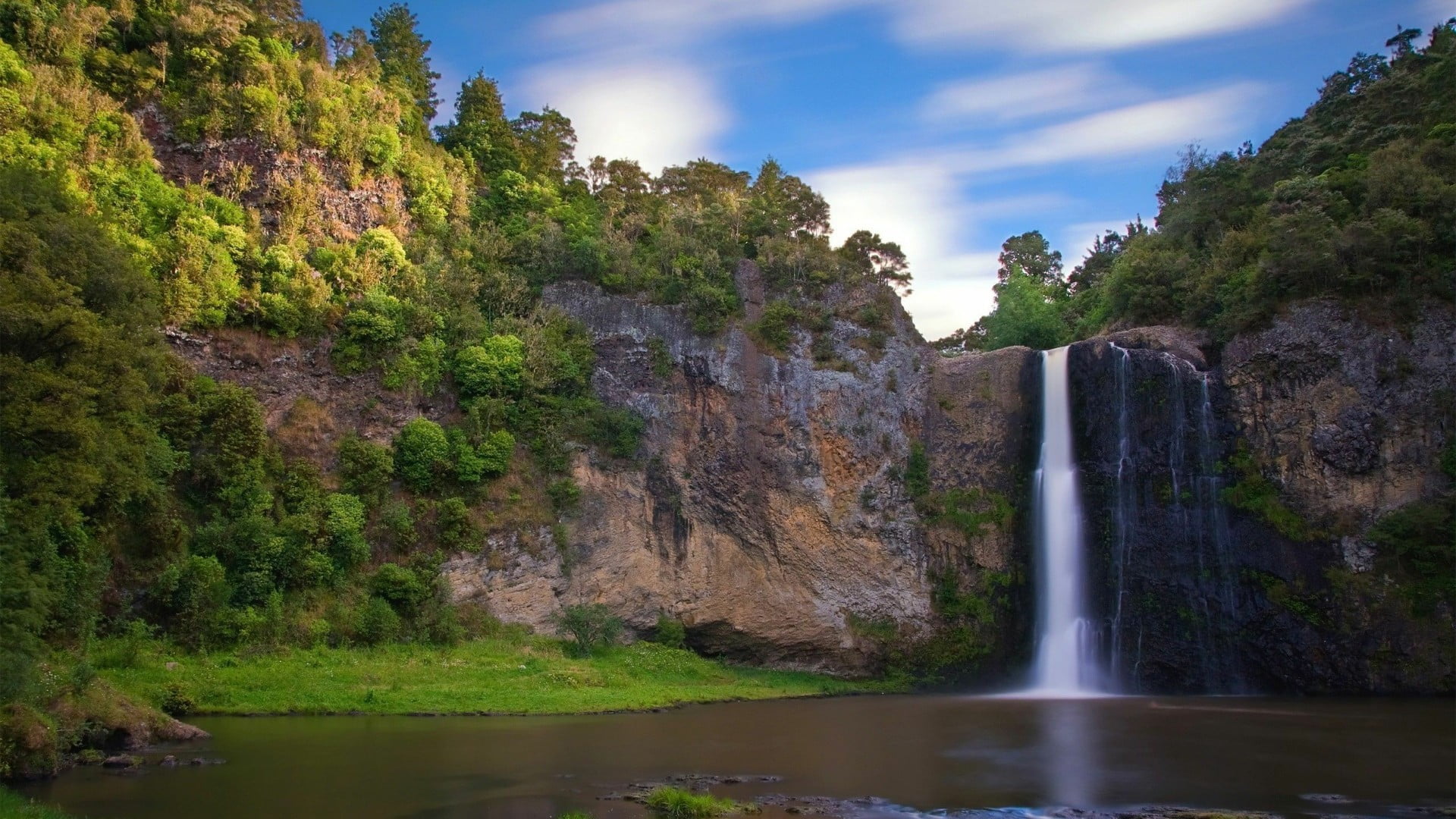 1080P, waterfall, vegetation, rock, no people, water, scenics - nature, tranquil scene, land, non-urban scene, growth, motion, nature, power in nature, HD Wallpaper