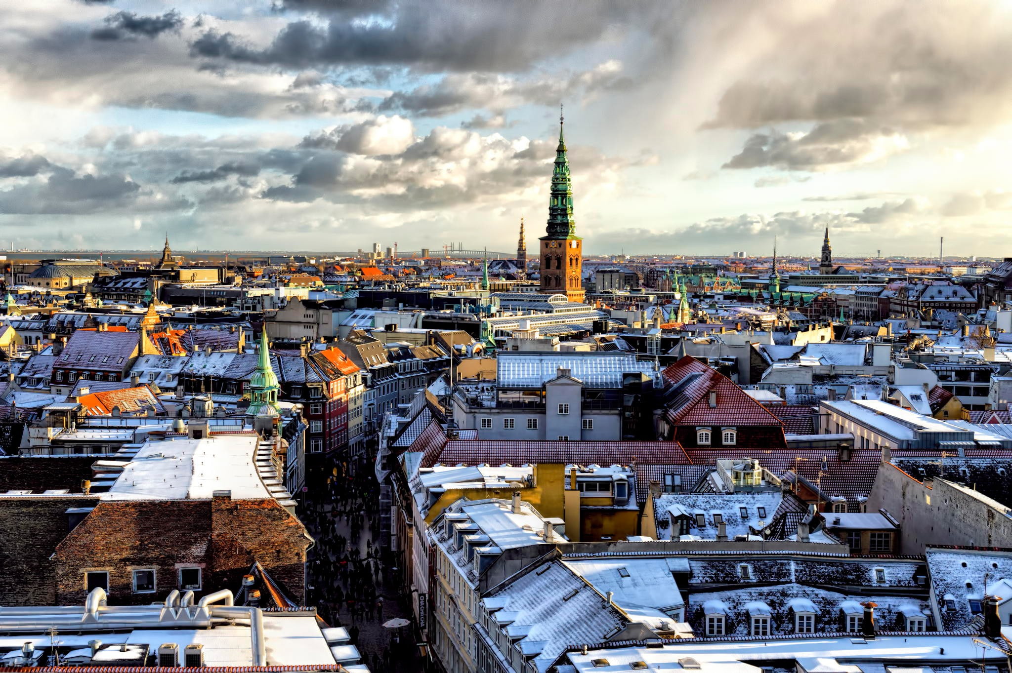 snow, 1080P, houses, Copenhagen, house, roof, HD Wallpaper