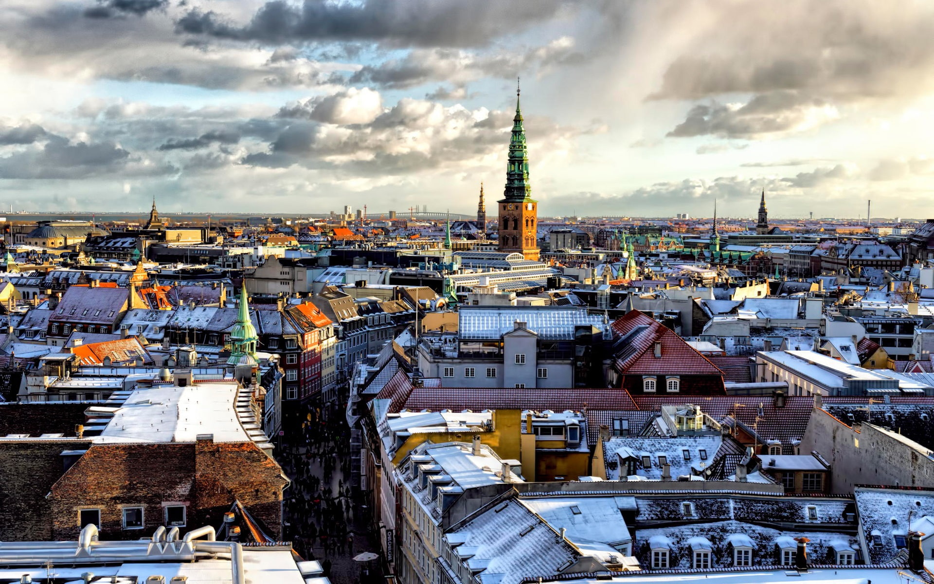 Clouds, Houses, Copenhagen, Snow, 1080P, City, HD Wallpaper