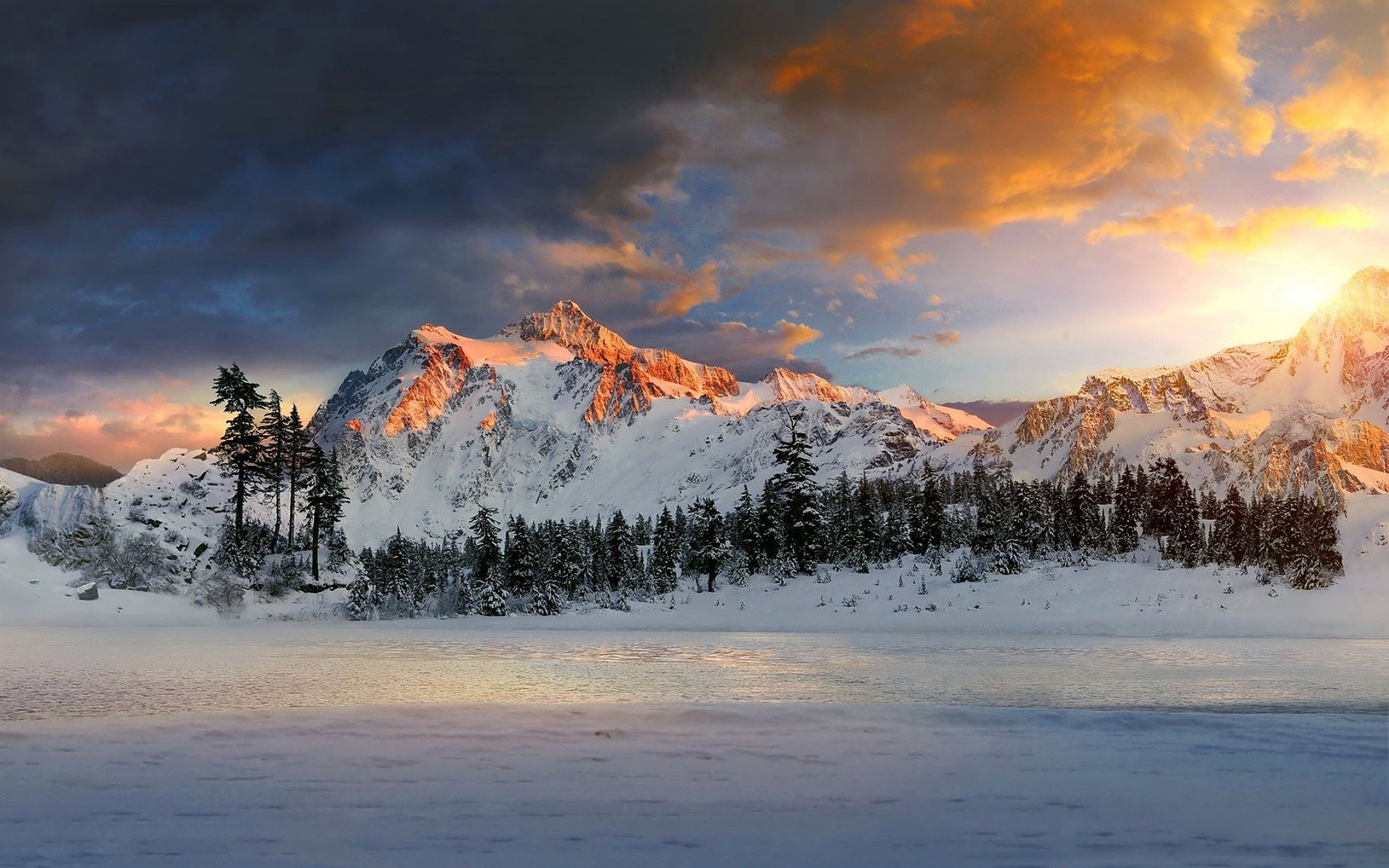 Canada, sunlight, nature, Mount Shuksan, mountains, 2K, North Cascades National Park, HD Wallpaper