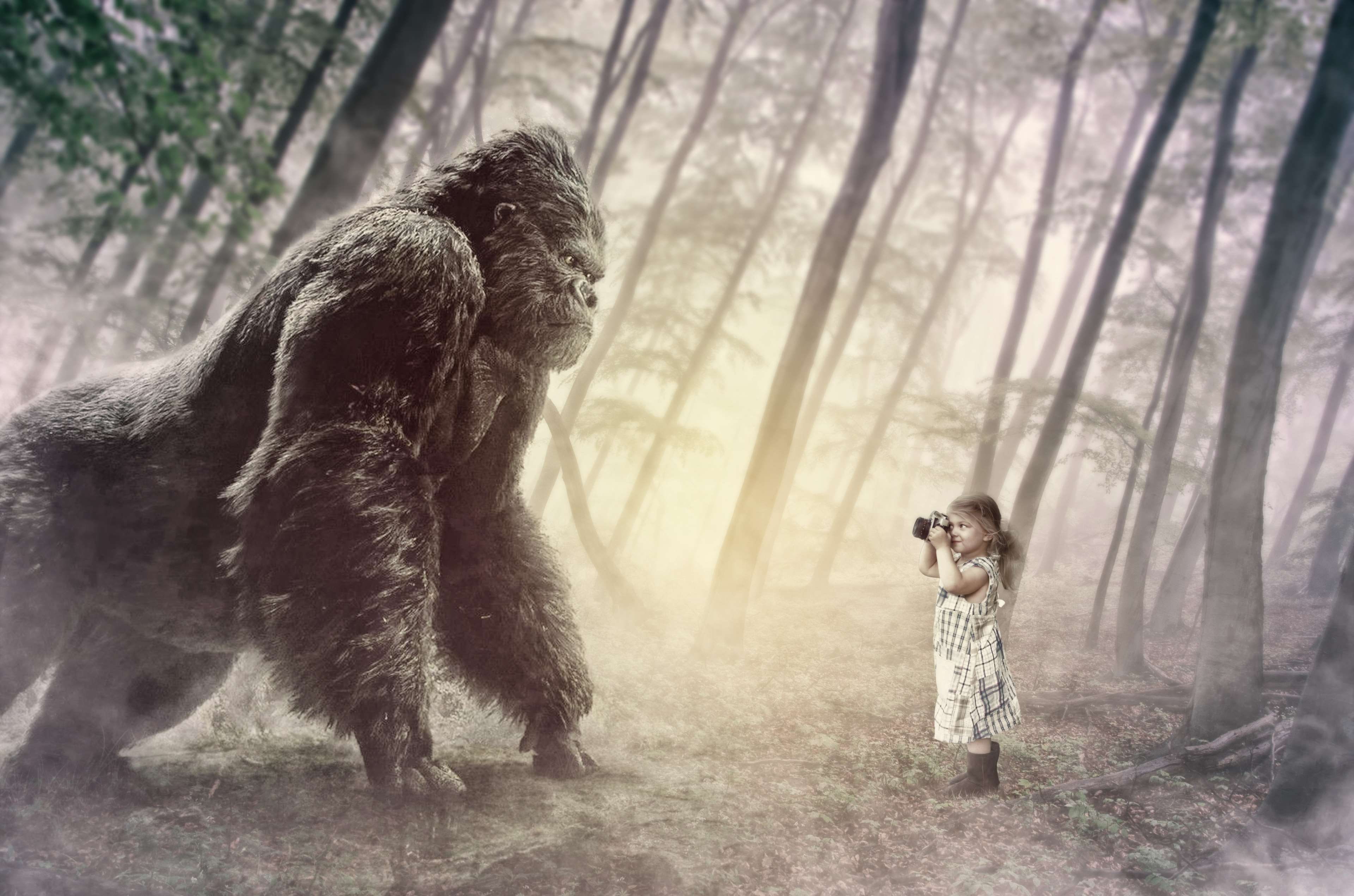 full length, erawan, trunk, adult, woodland, little girl, 4K, tree trunk, people, land, one animal, plant, little, mammal, waterfall, outdoors, day, national park, HD Wallpaper