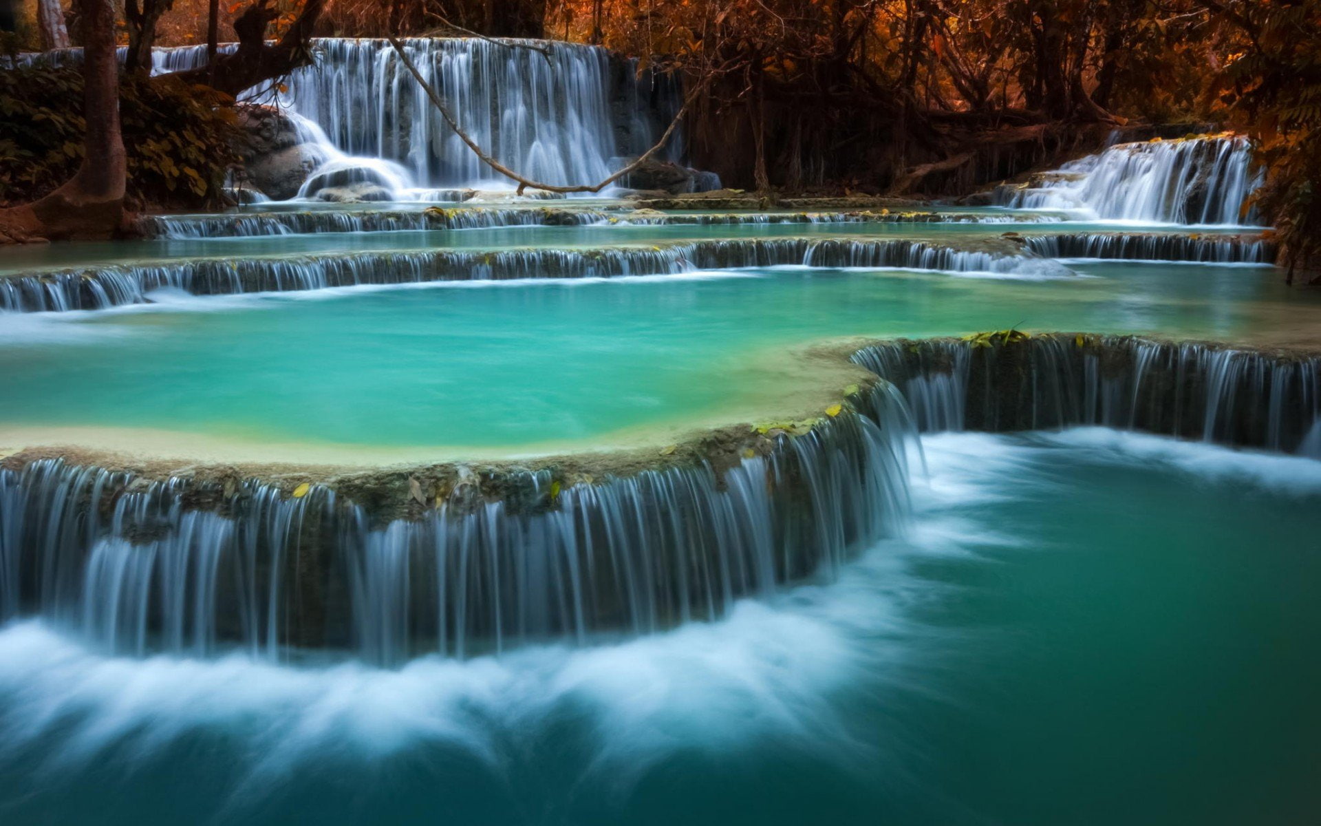 Waterfalls, Erawan Waterfall, 1080P, Erawan National Park, Thailand, Waterfall, HD Wallpaper