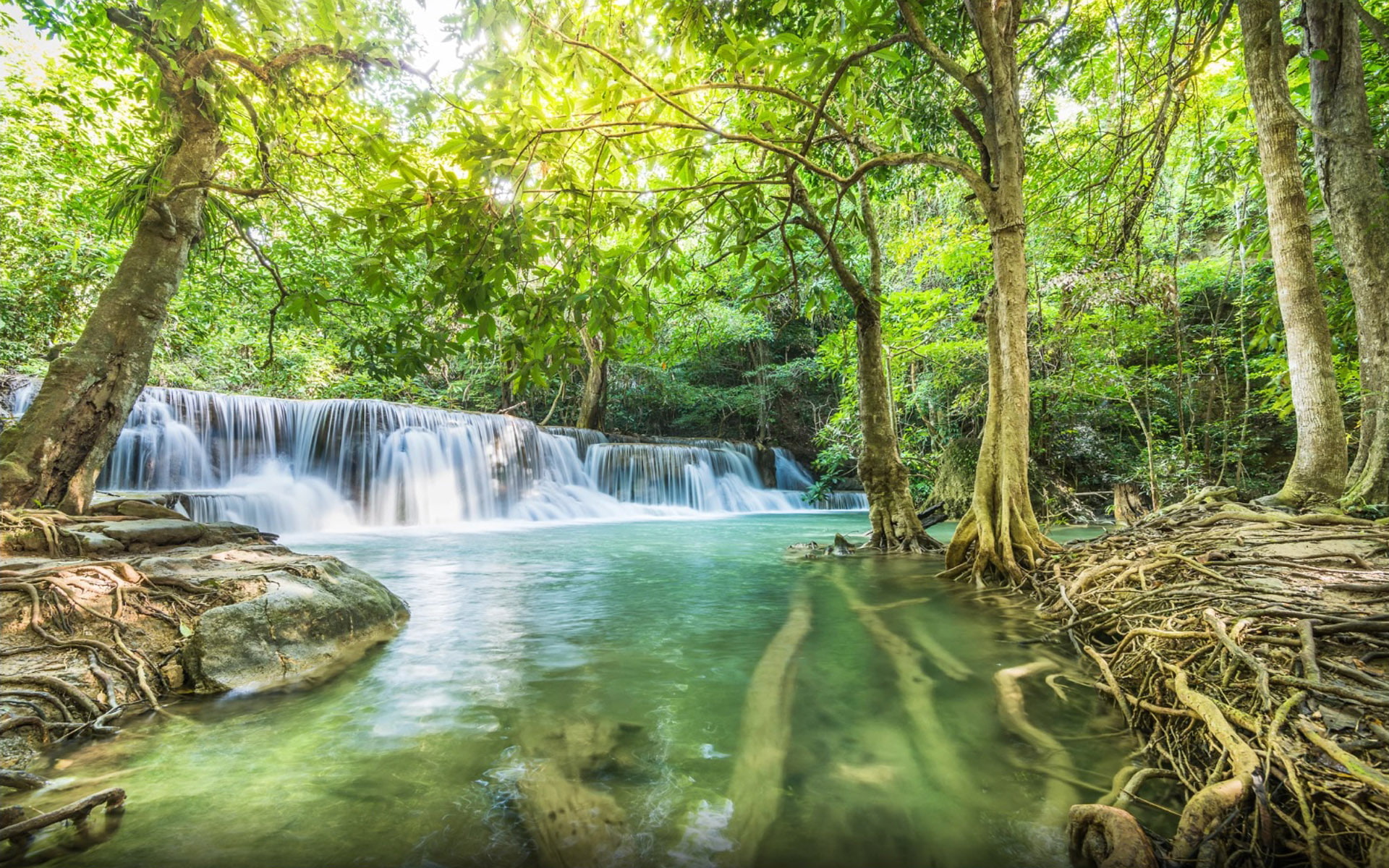 cascade, 1080P, river, huai, backgrounds, kanchanaburi, mae, thailand, windows, waterfall, desktop, greentropical, kamin, HD Wallpaper