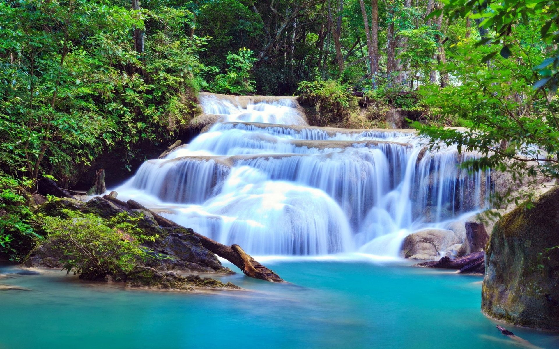 Kanchanaburi Falls, Tree, 1080P, Forest, Nature, Waterfall, Green, Thailand, Waterfalls, HD Wallpaper