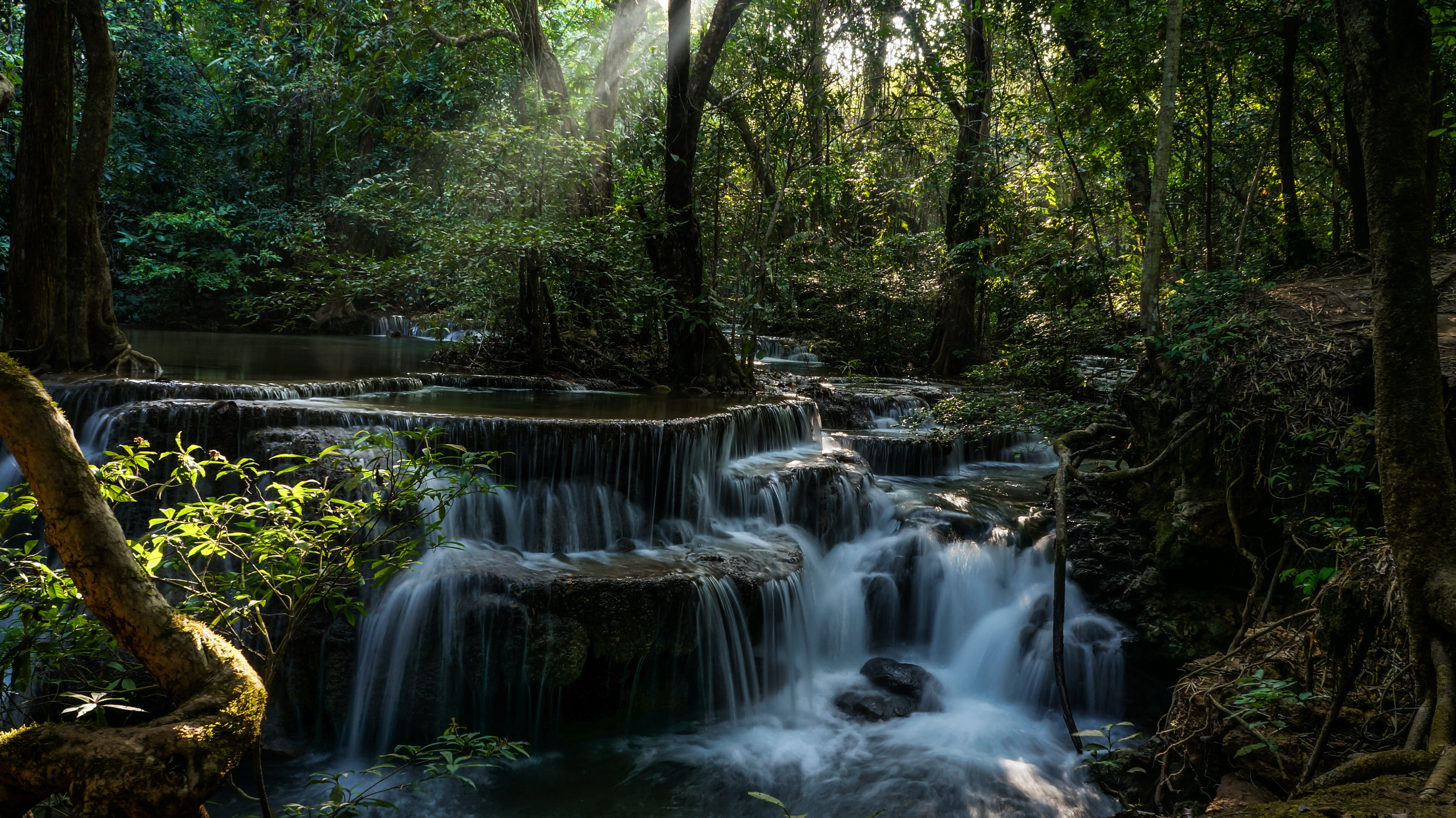non-urban scene, 4K, landscape, freshness, scenics, plant, outdoors, long exposure, flowing, waterfall, water, green Color, environment, forest, scenics - nature, HD Wallpaper