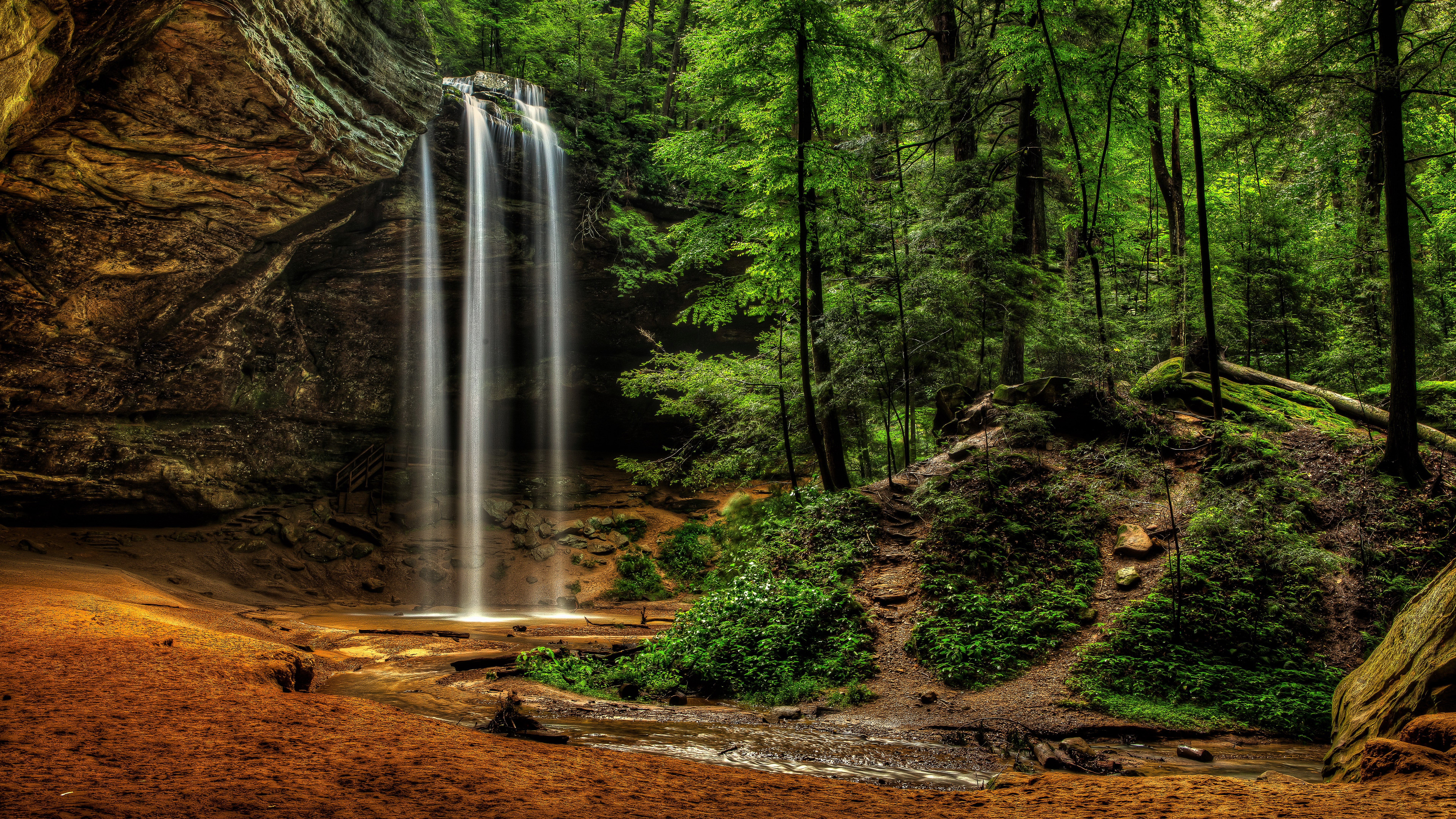 nature, day, 8k  nature waterfall hd, outdoors, 8K, growth, power in nature, flowing water, rainforest, remote, long exposure, scenics - nature, tree, HD Wallpaper
