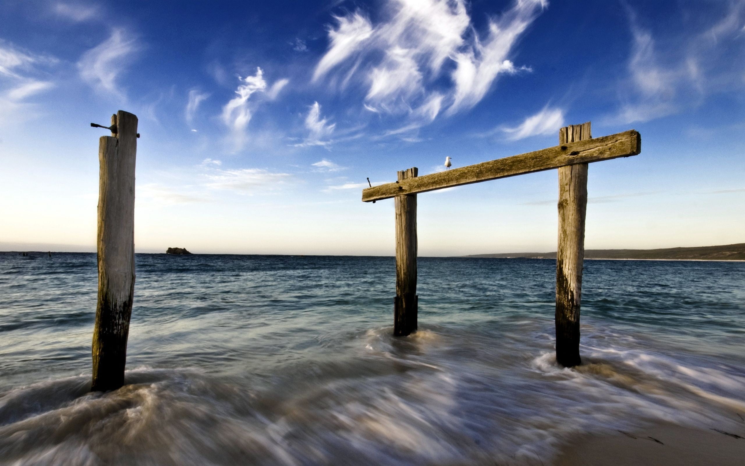 idyllic, blue, wood - Material, clouds, nature, scenics - nature, pier, beach, beauty in nature, sky, crucifix, light, sea, cross Shape, horizon, christianity, HD Wallpaper