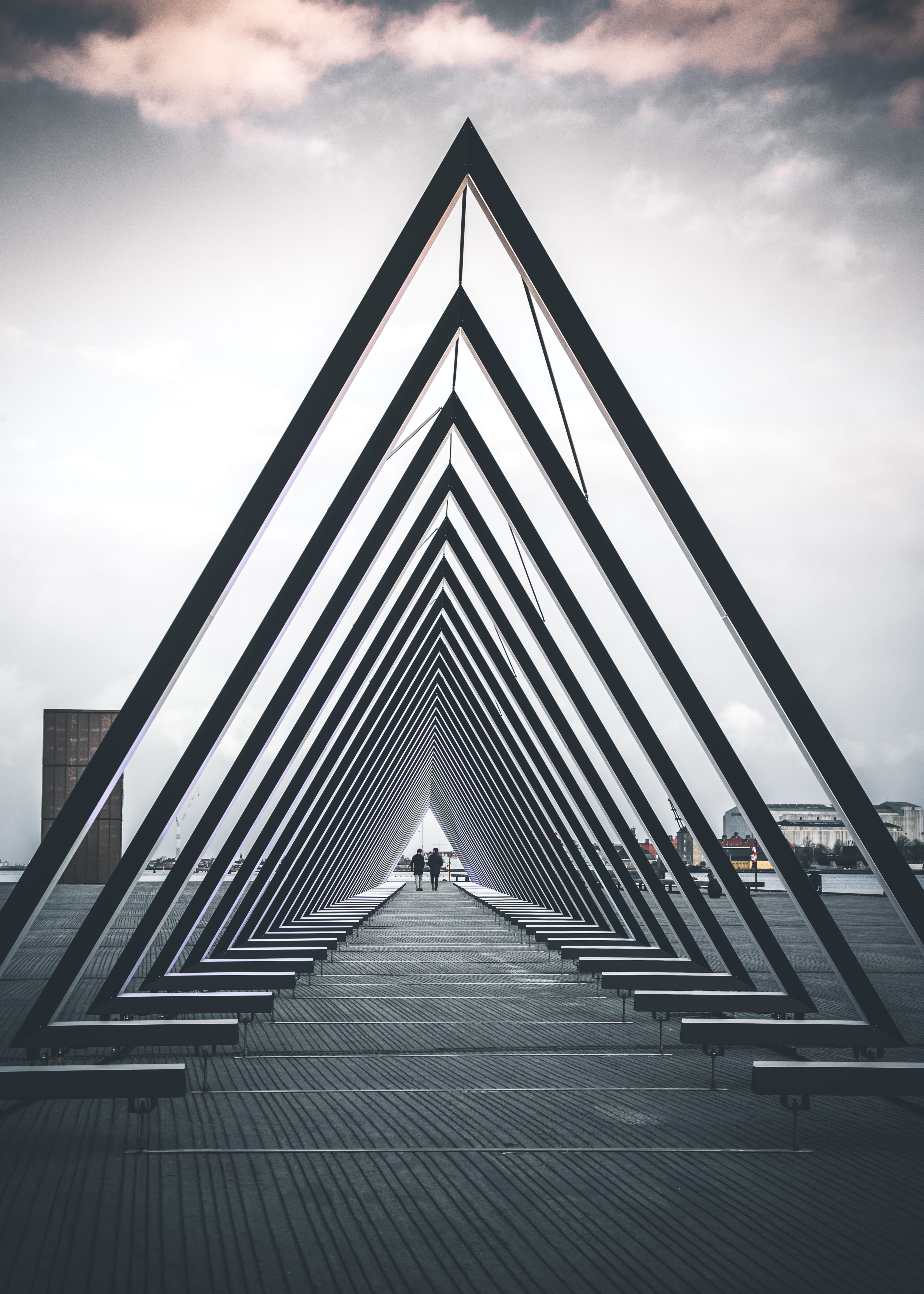 form, built structure, architecture, nature, direction, tunnel, outdoors, sky, water, point, engineering, silhouette, day, suspension bridge, photography, Phone HD Wallpaper