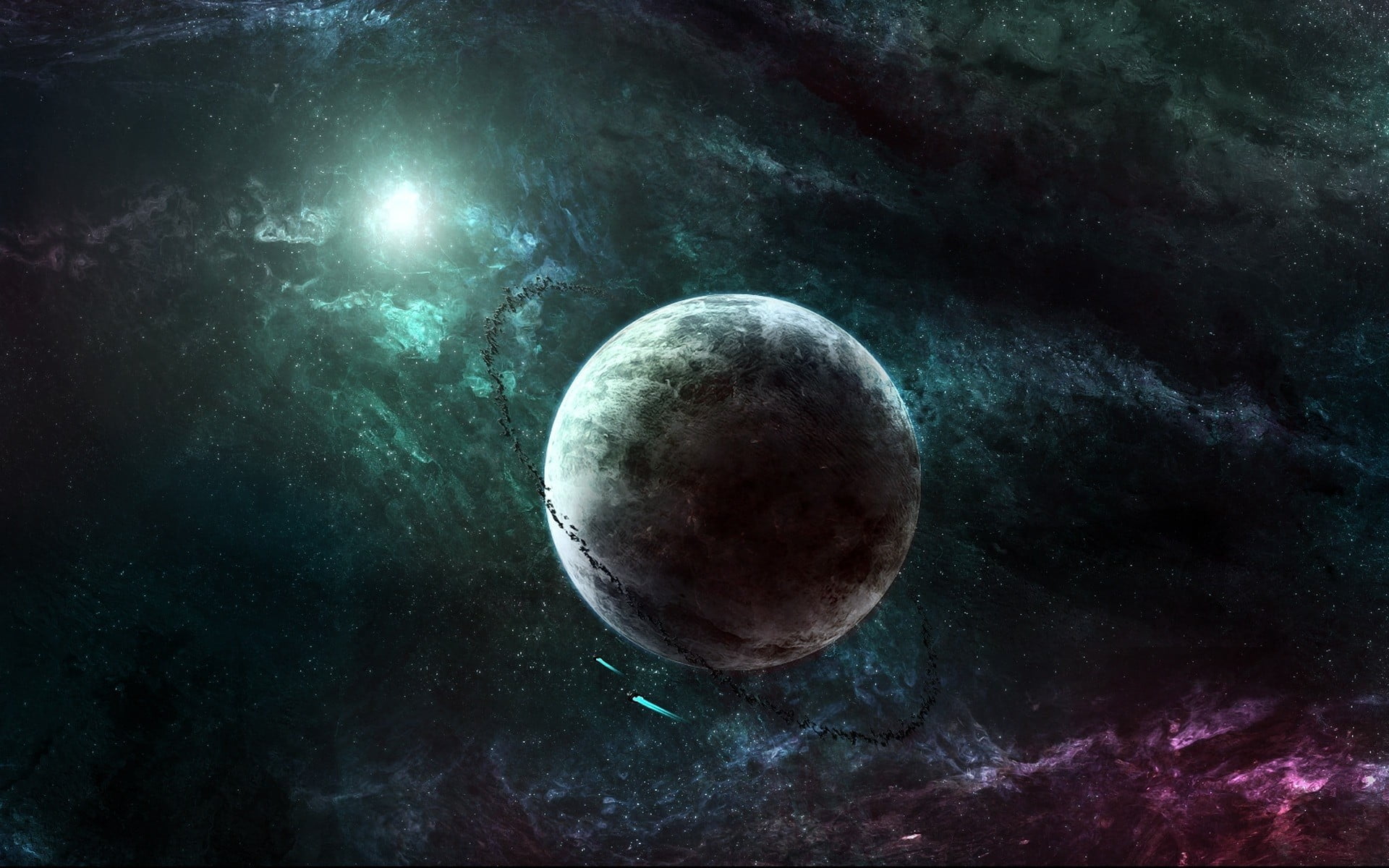 1080P, digital art, milky way, moonlight, space, astrology, night, galaxy, space art, outdoors, astronomy, planet - space, full moon, space exploration, HD Wallpaper