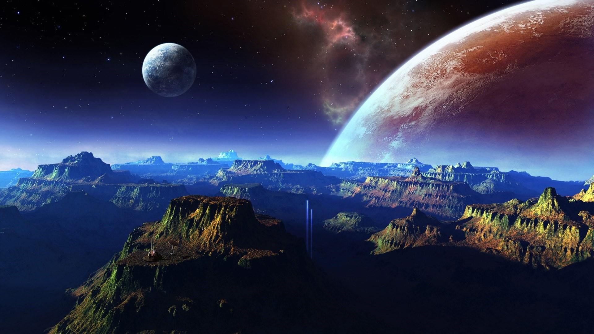 1080P, space, outdoors, star - space, scenics - nature, world, surface, tranquil scene, milky way, night, fantasy art, mountain, land, fantasy world, mountain peak, HD Wallpaper