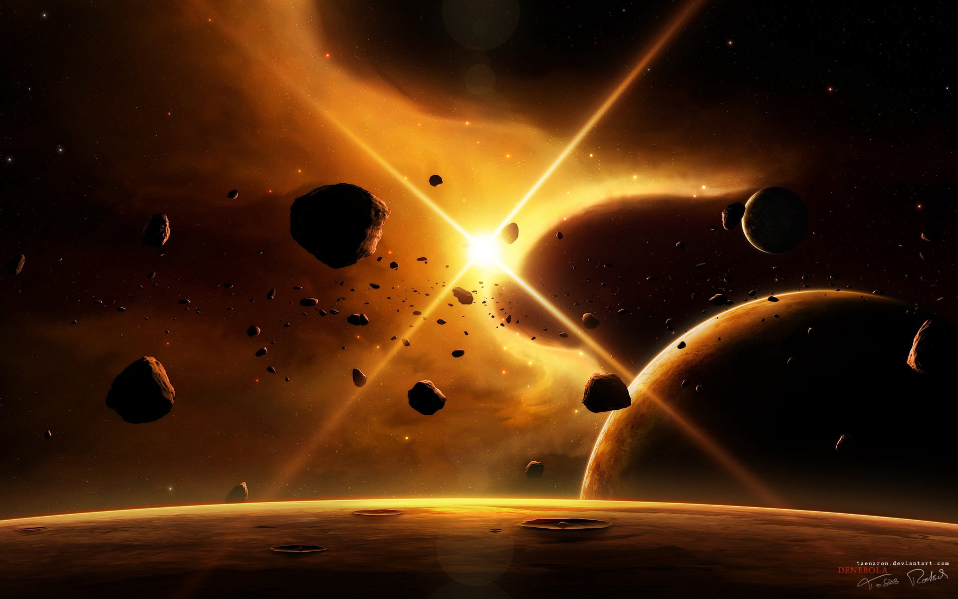 space, no people, sunbeam, dark, glowing, lens flare, star - Space, backgrounds, silhouette, bright, planet - Space, multi Colored, orange color, transportation, HD Wallpaper