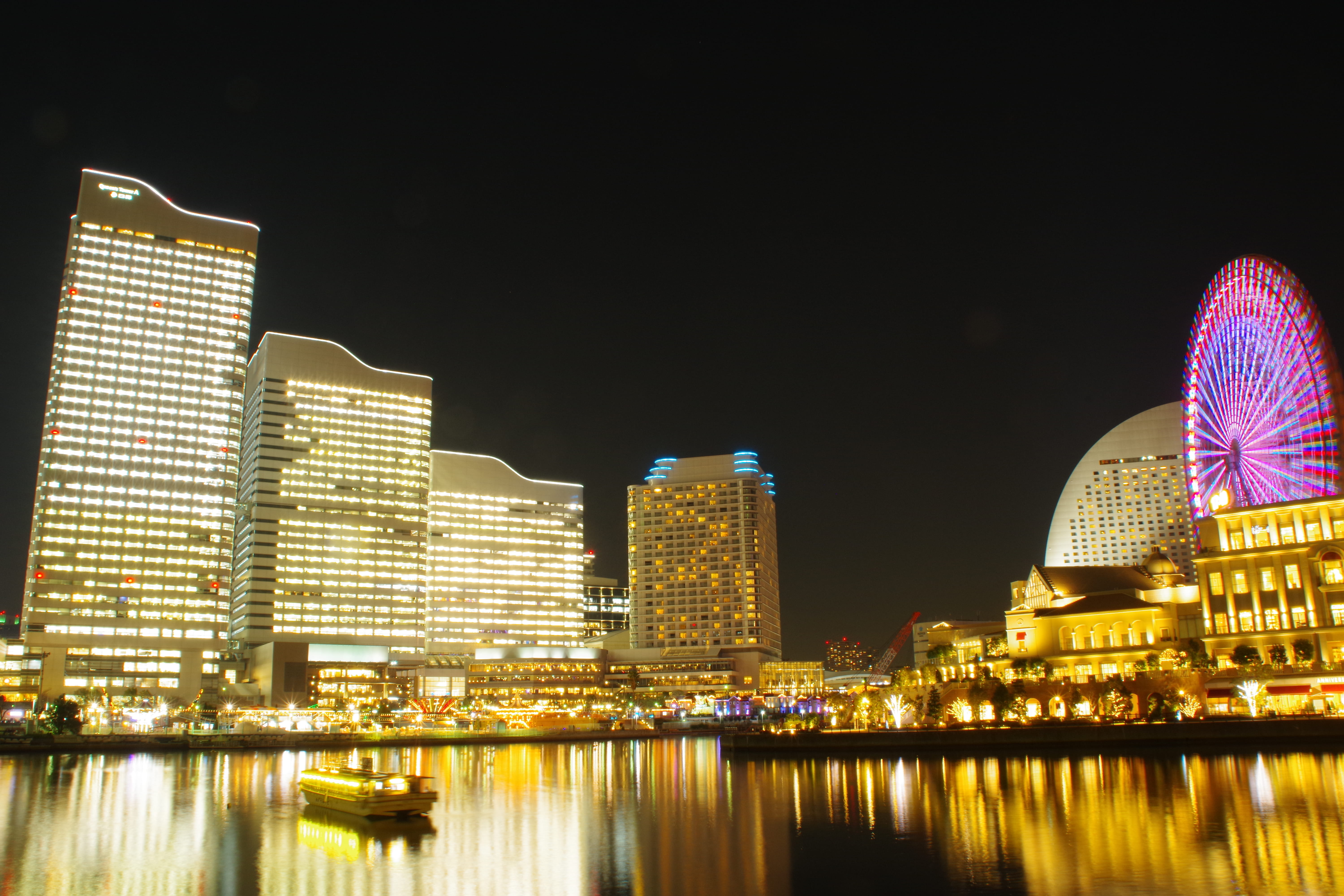 sky, convention center, water, outdoors, 5K, reflection, observatory, vehicle, yokohama, metropolis, downtown, urban, cityscape, building, illuminated, HD Wallpaper