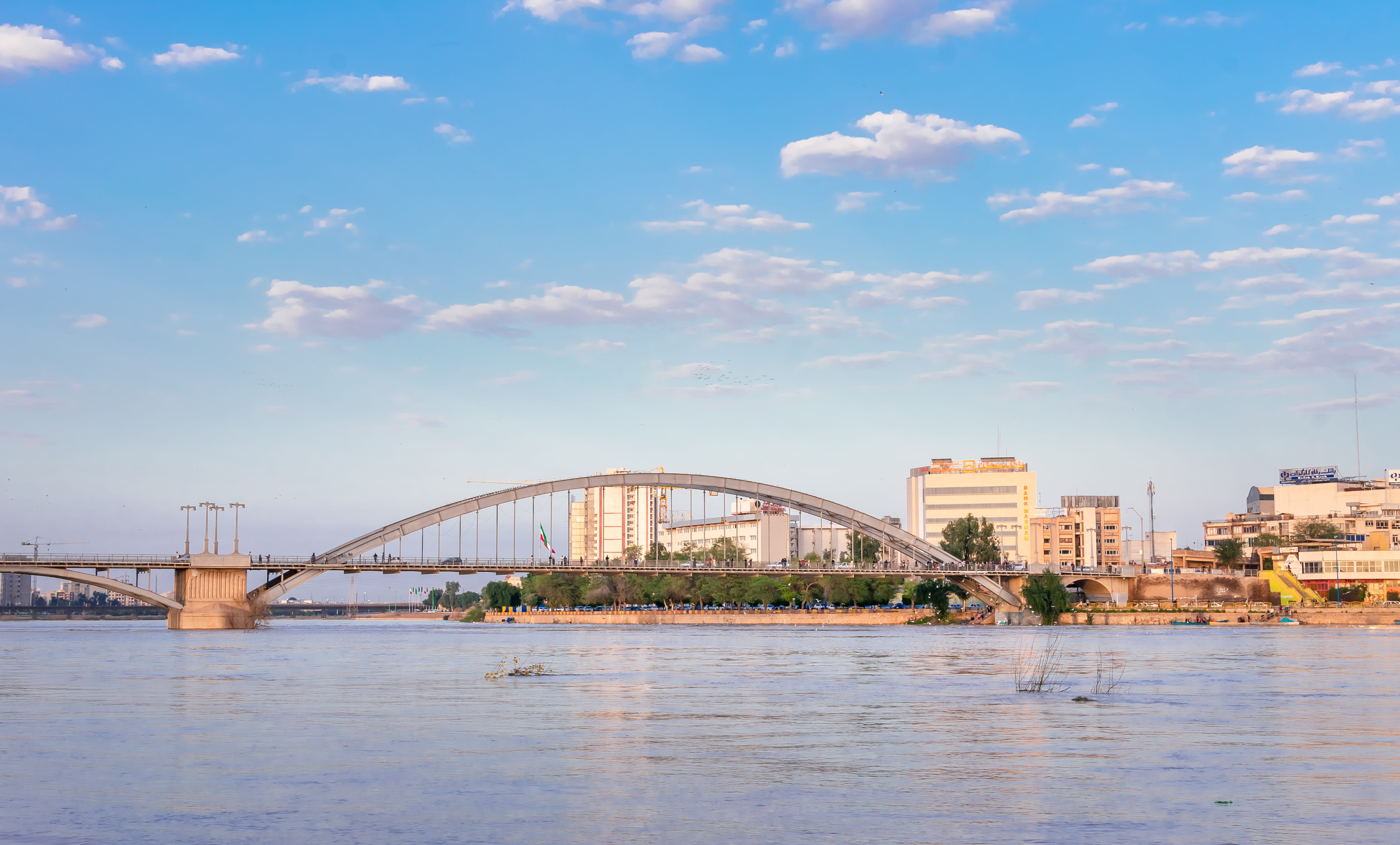 building exterior, bridge - man made structure, cloud - sky, travel destinations, 5K, office building, built structure, urban, river, bridge, gray, city, HD Wallpaper